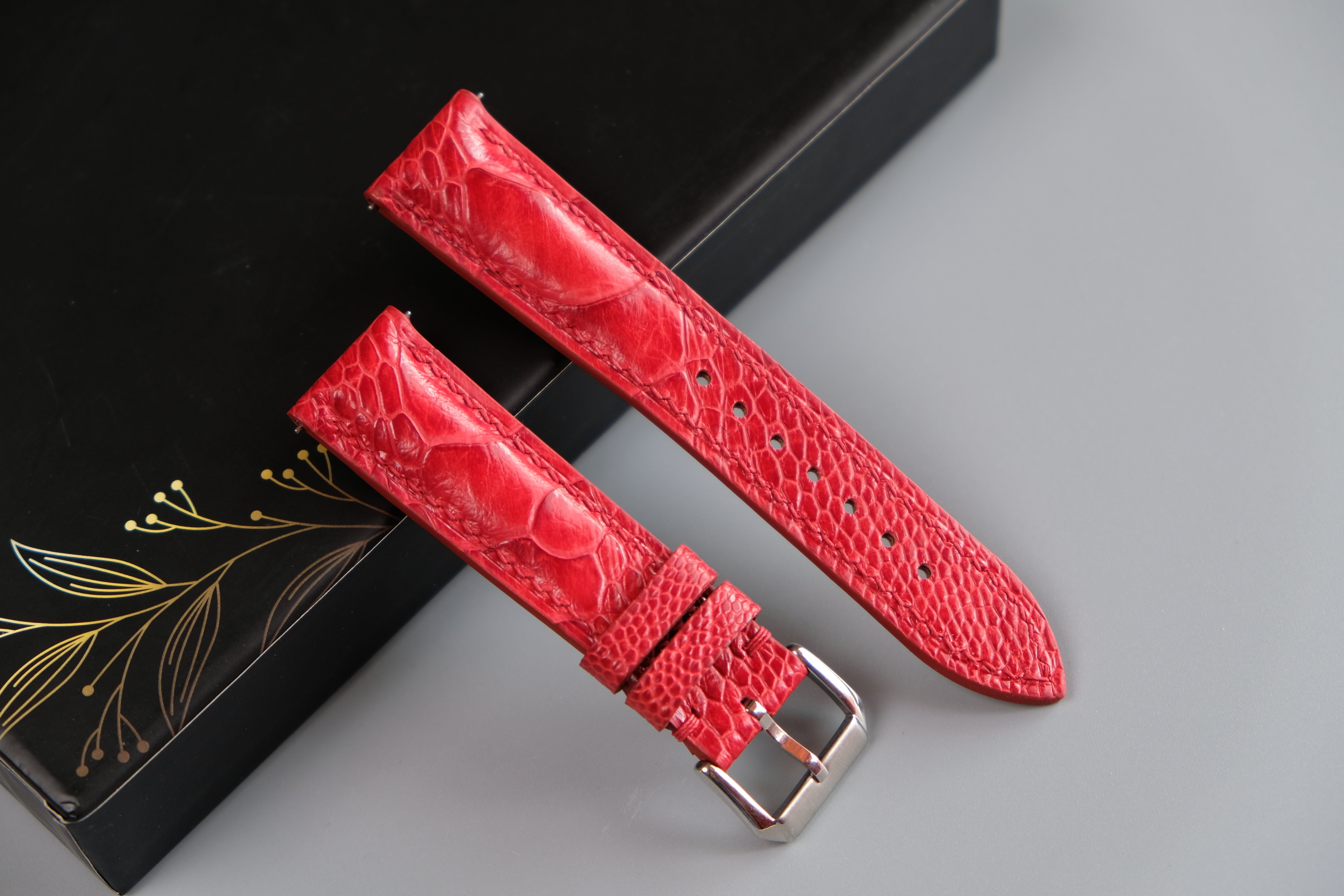 Red Ostrich Leather Watch Strap – Custom Sizes 10mm to 26mm