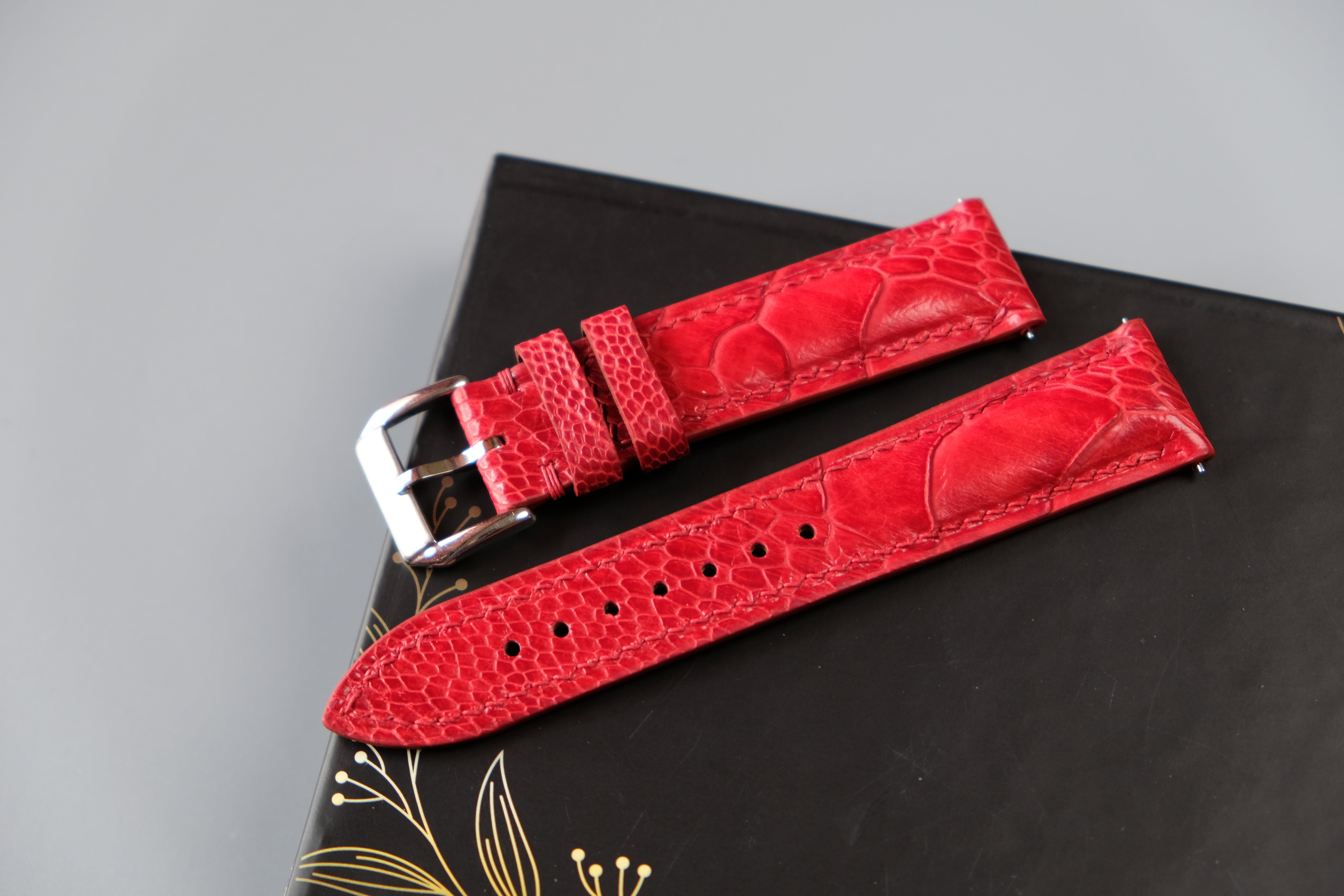 Red Ostrich Leather Watch Strap – Custom Sizes 10mm to 26mm