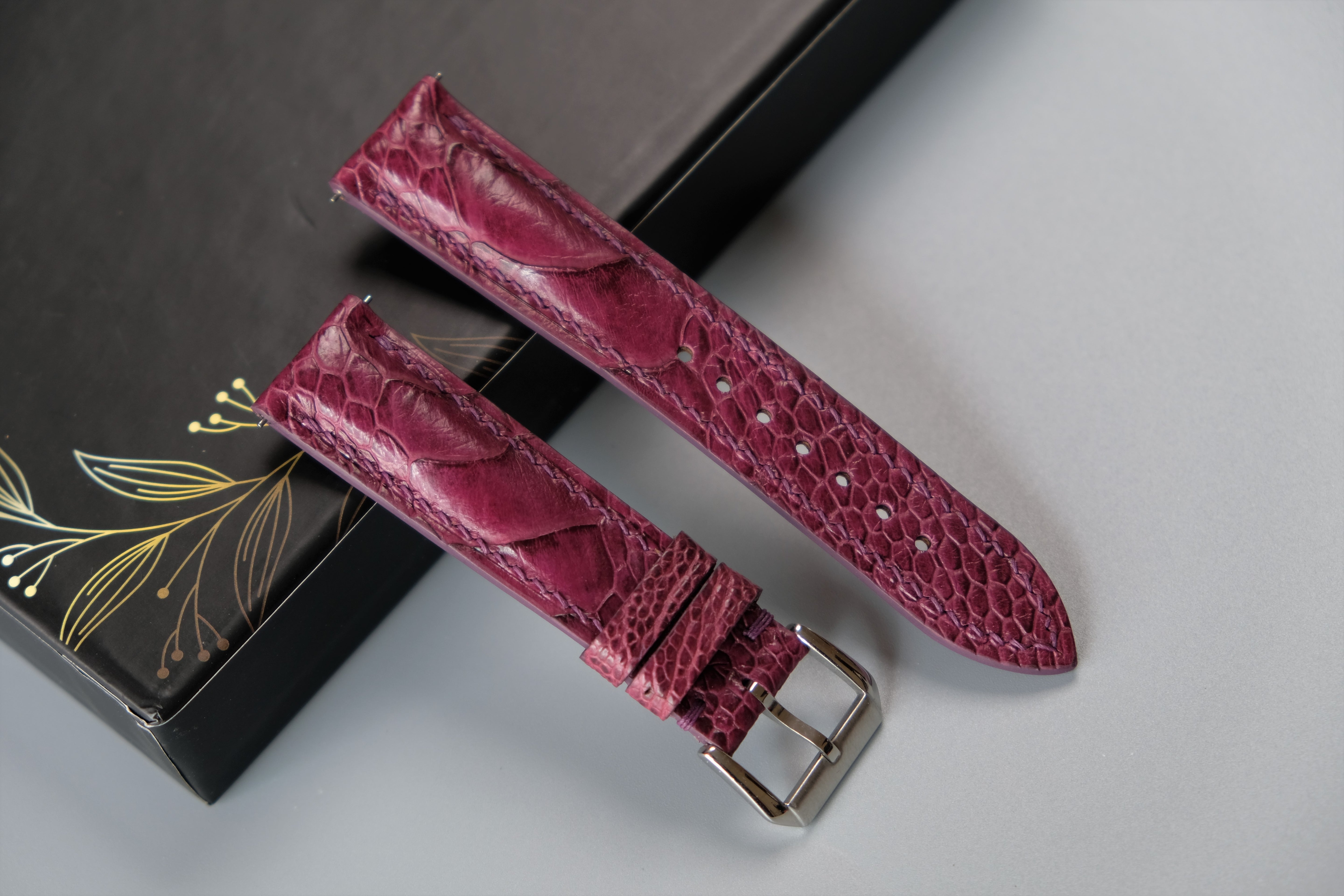 Purple Ostrich Leather Watch Strap – Custom Sizes 10mm to 26mm
