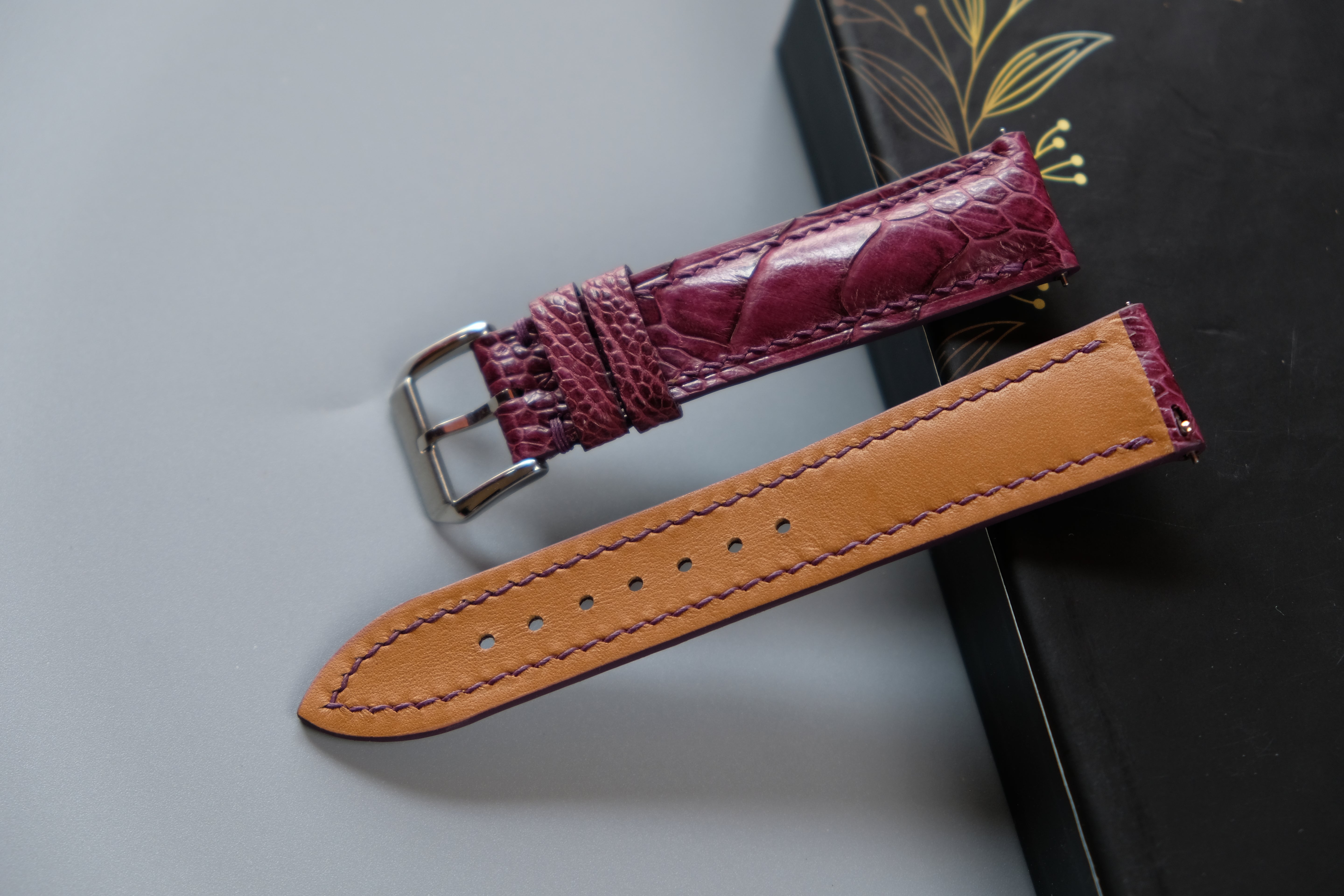 Purple Ostrich Leather Watch Strap – Custom Sizes 10mm to 26mm