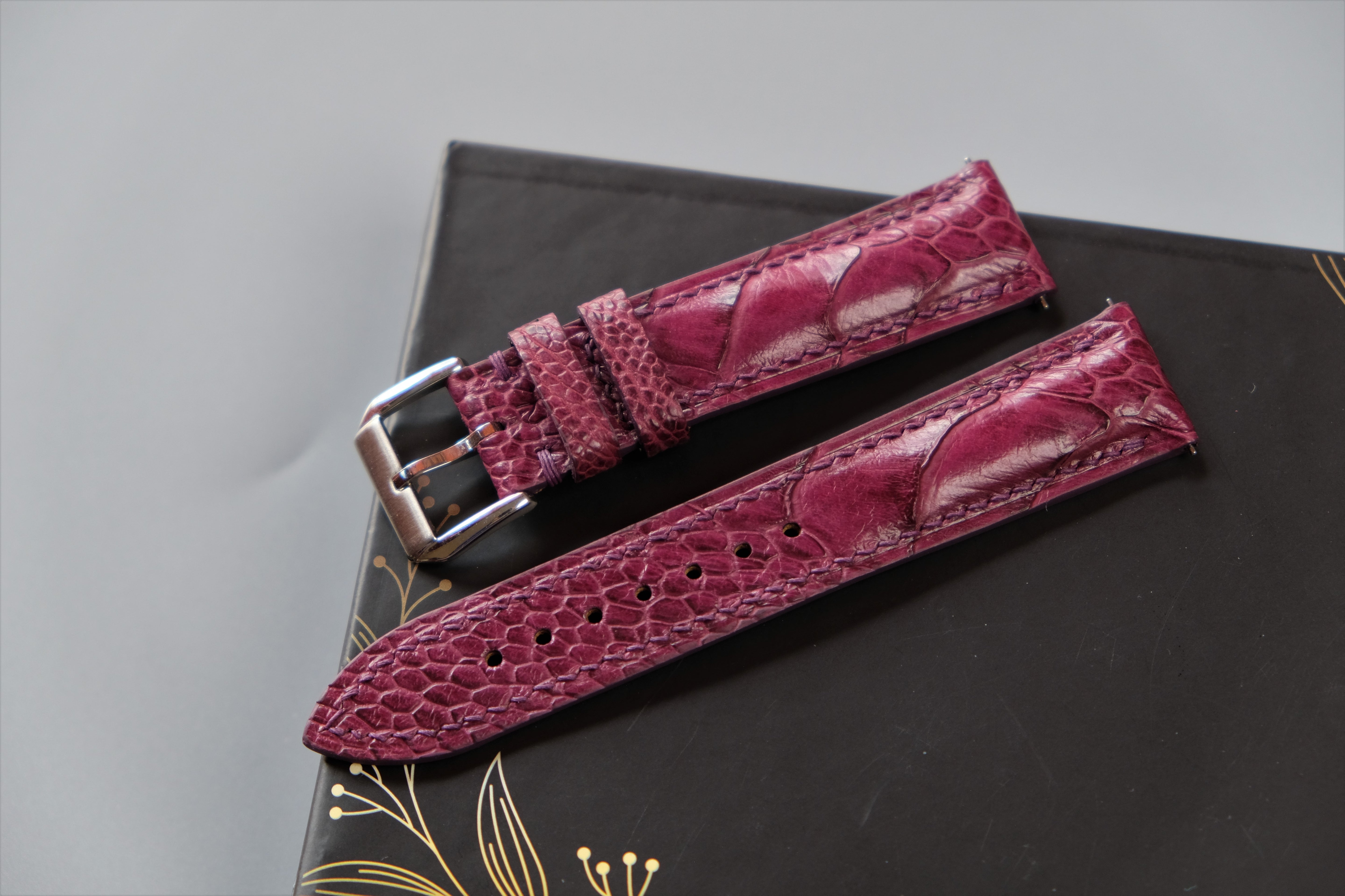 Purple Ostrich Leather Watch Strap – Custom Sizes 10mm to 26mm