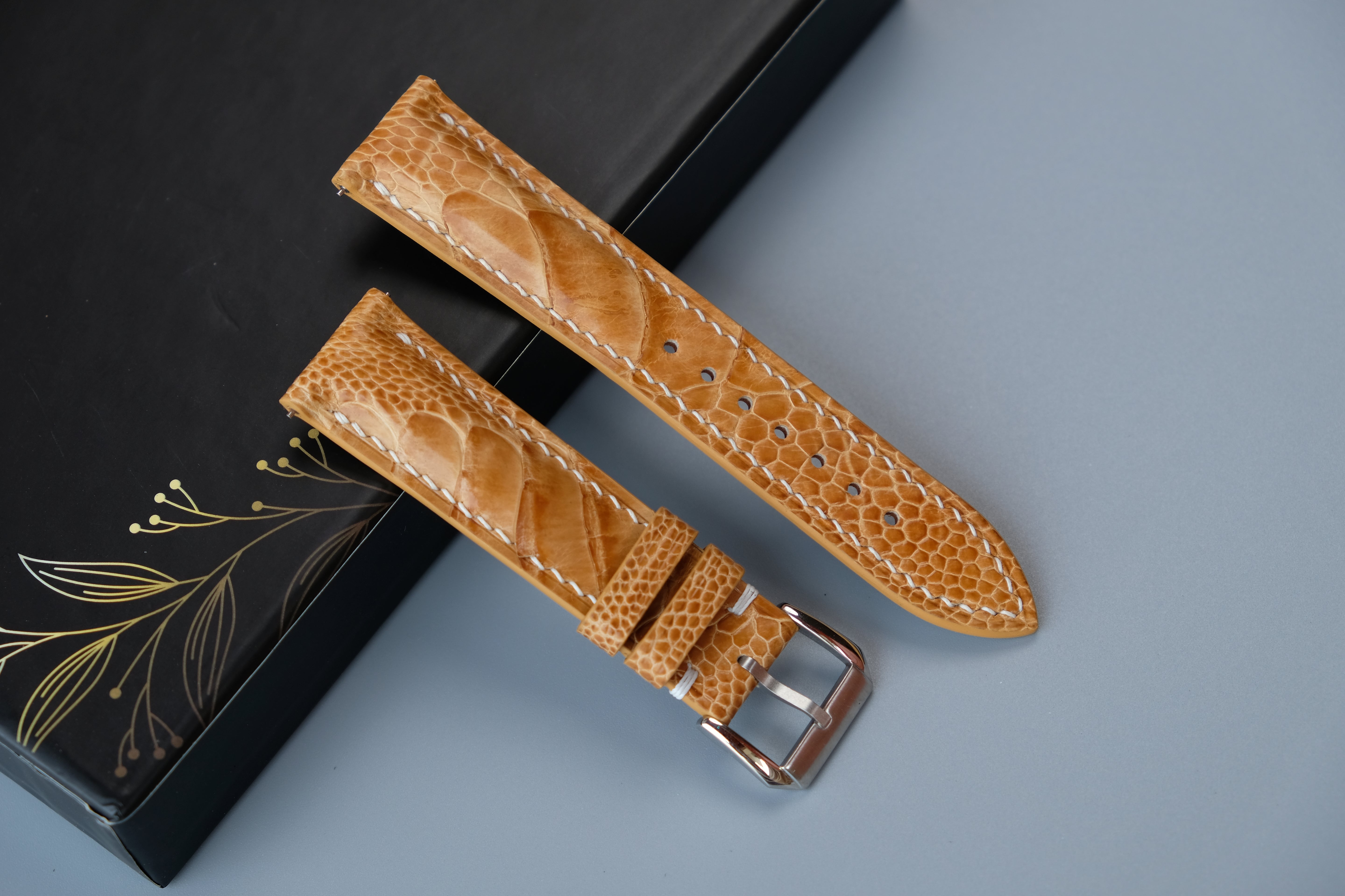 Gold Ostrich Leather Watch Strap – Custom Sizes 10mm to 26mm