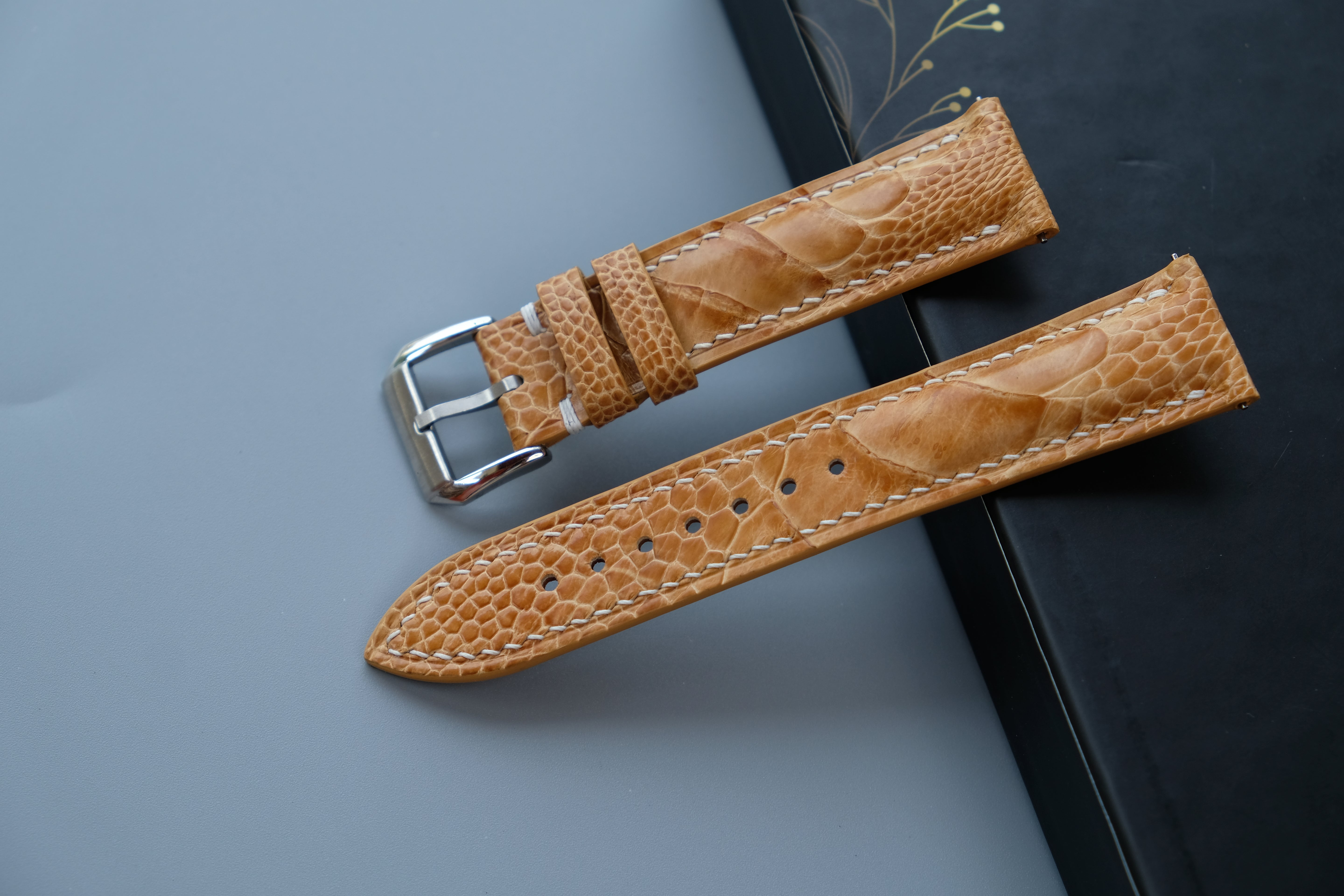 Gold Ostrich Leather Watch Strap – Custom Sizes 10mm to 26mm
