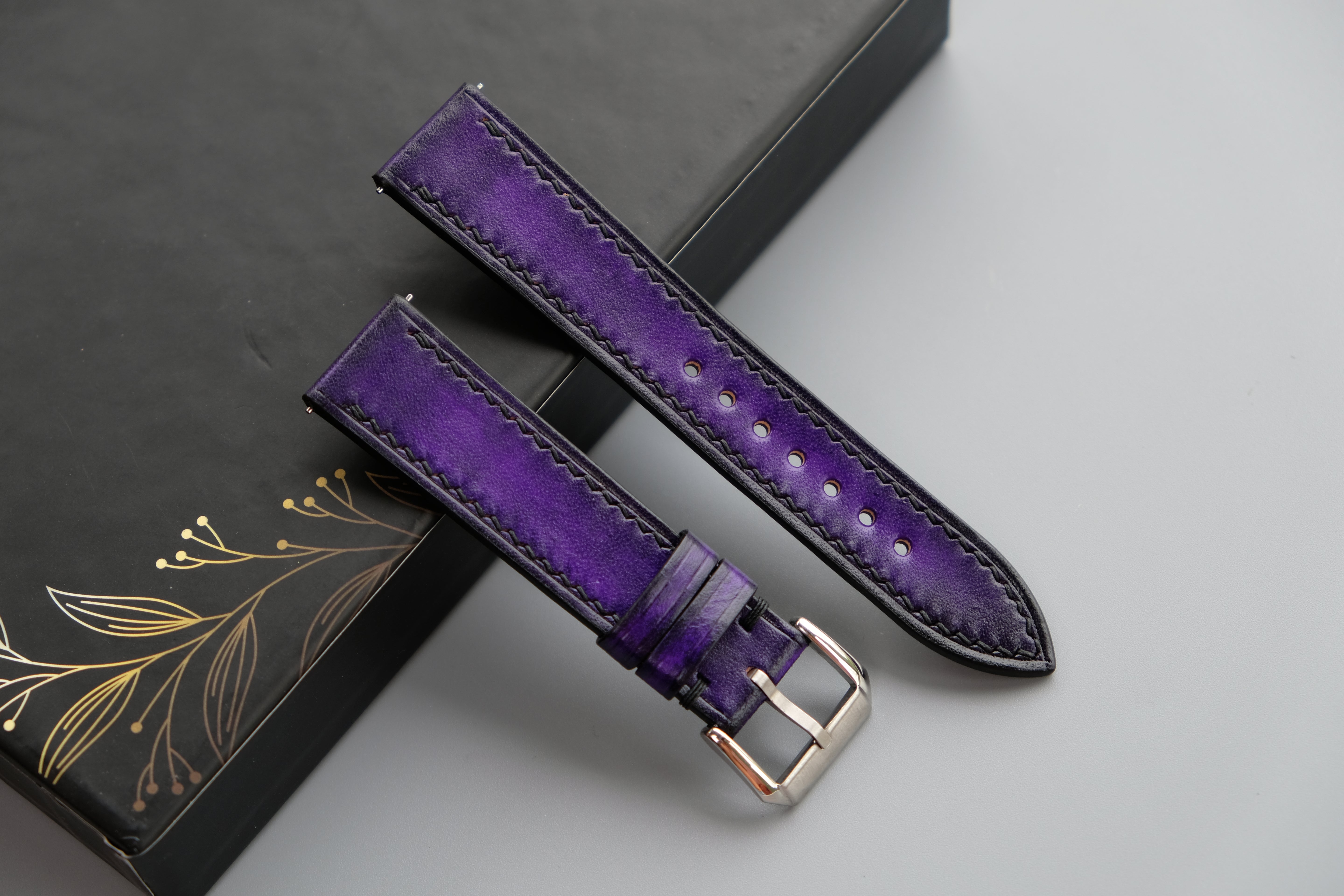 Purple Veg-tan Leather Watch Strap – Custom Sizes 10mm to 26mm