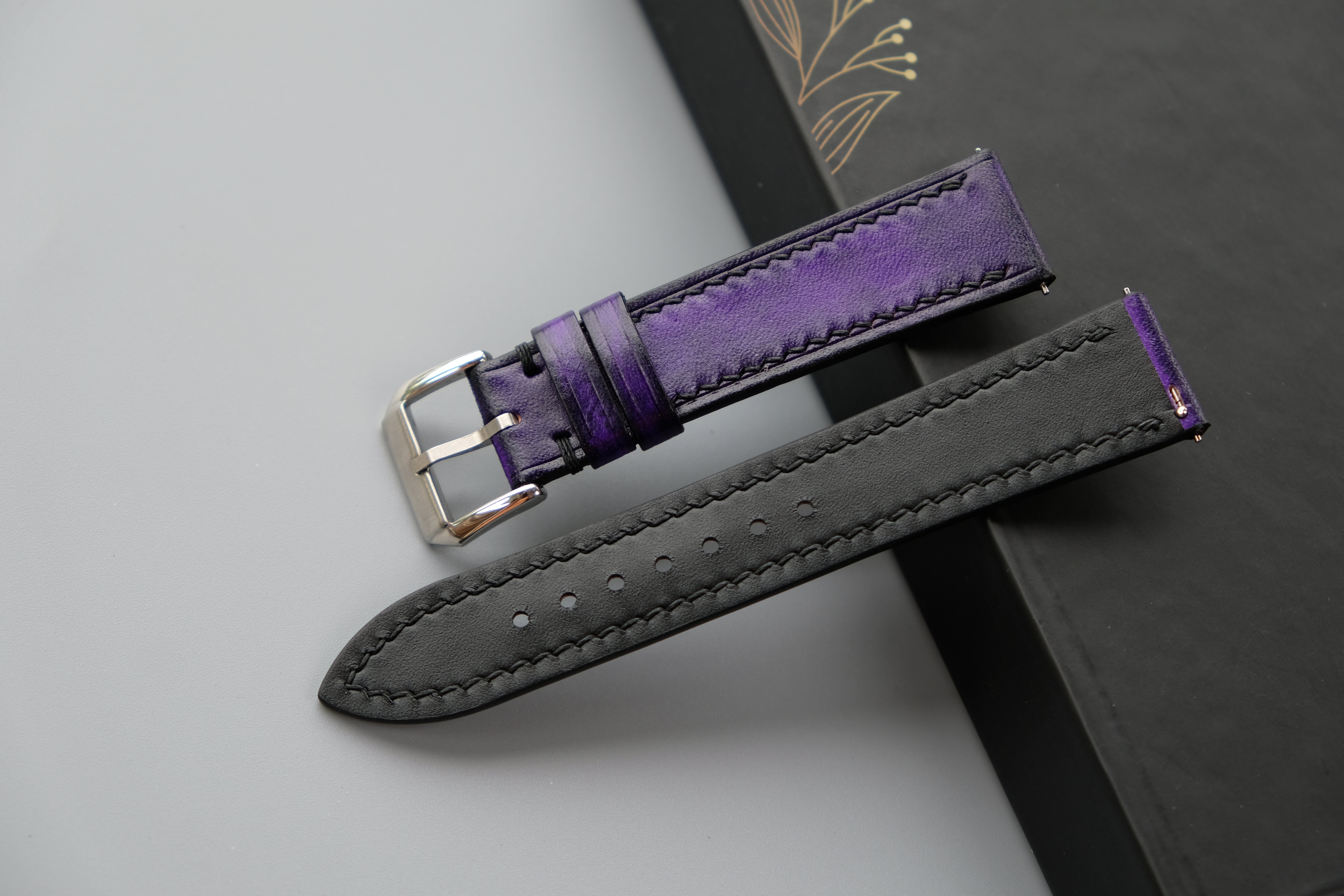 Purple Veg-tan Leather Watch Strap – Custom Sizes 10mm to 26mm