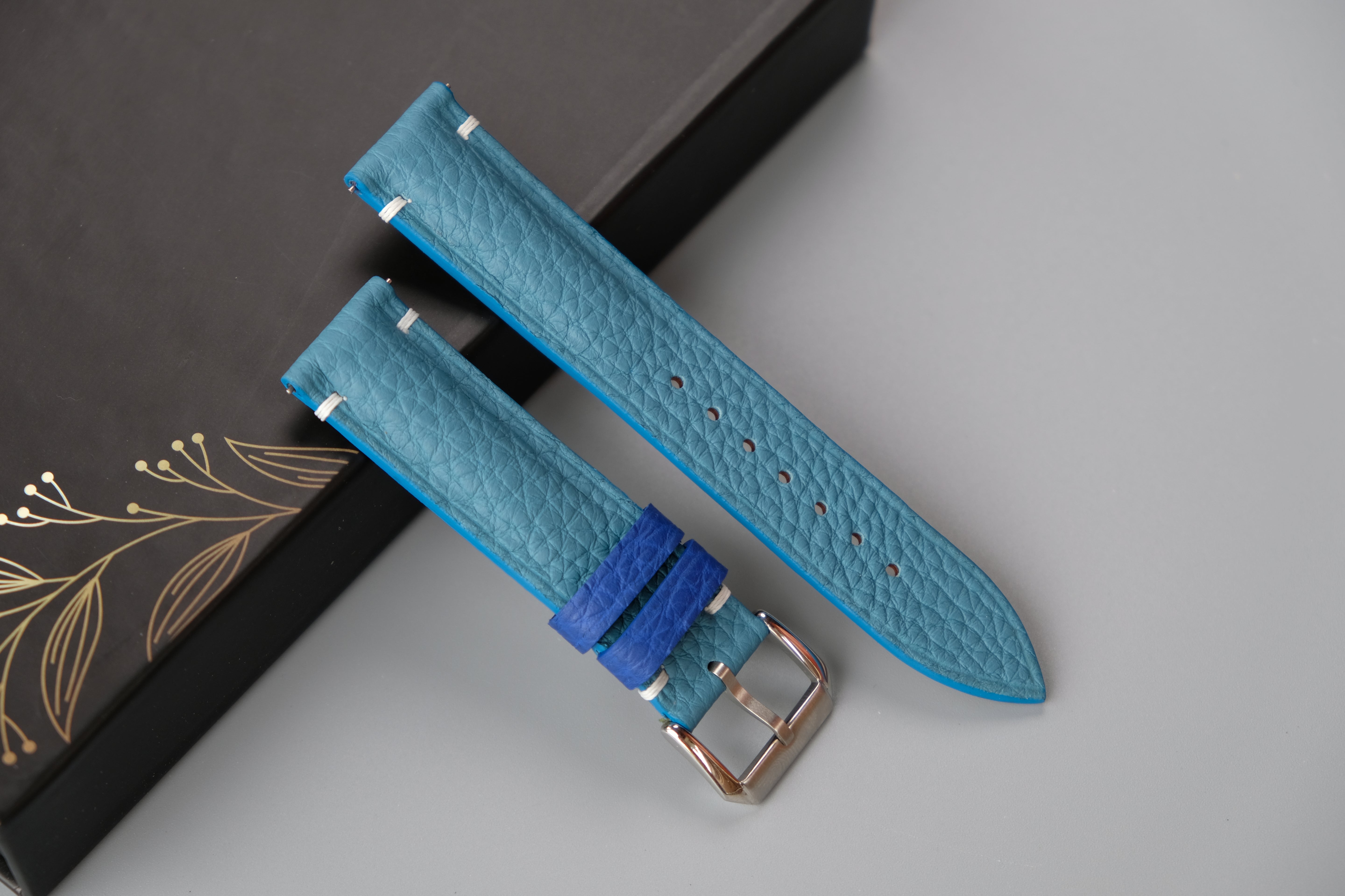 Light Blue Togo Calf Leather Watch Strap – Custom Sizes 10mm to 26mm