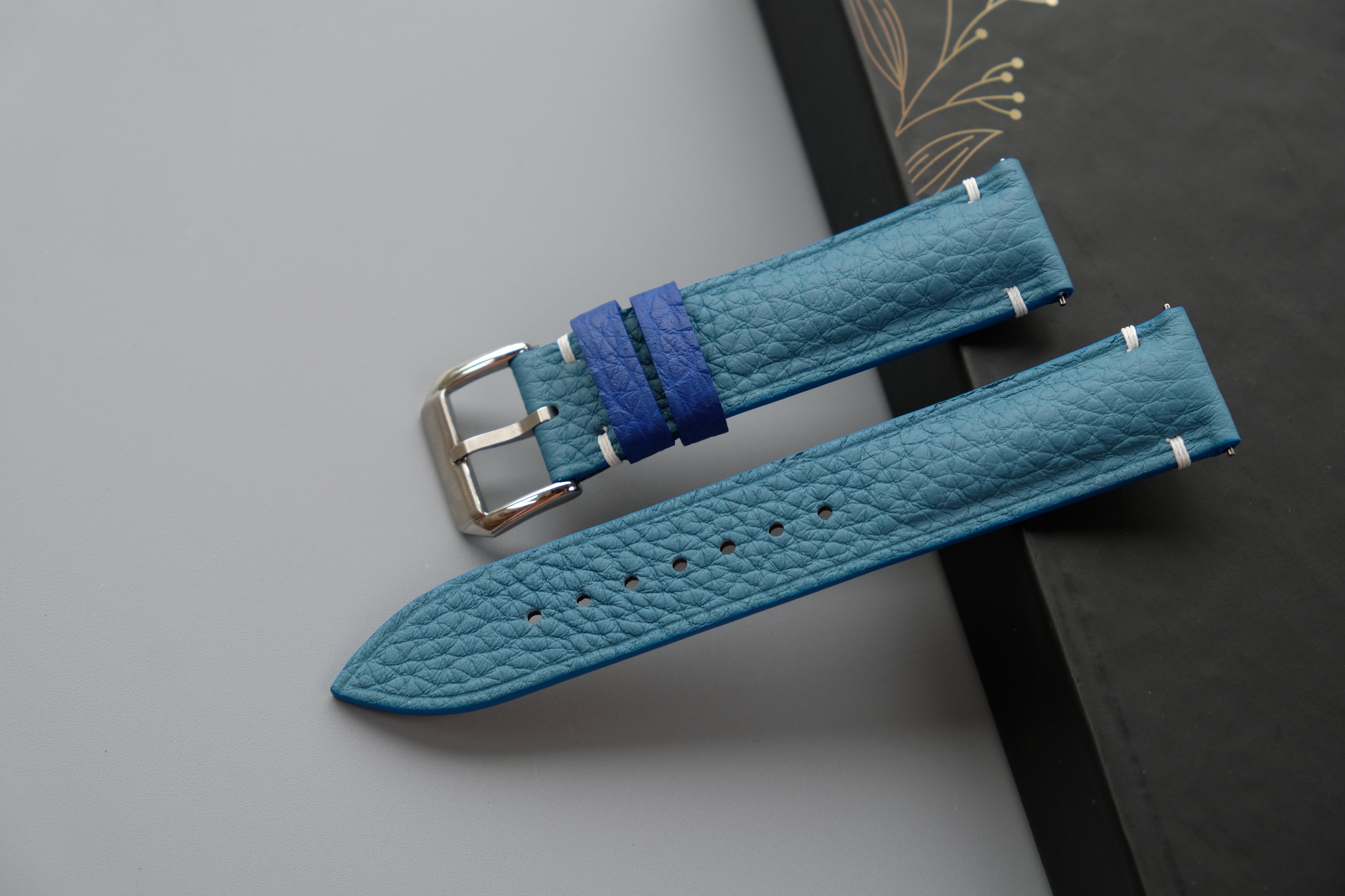 Light Blue Togo Calf Leather Watch Strap – Custom Sizes 10mm to 26mm
