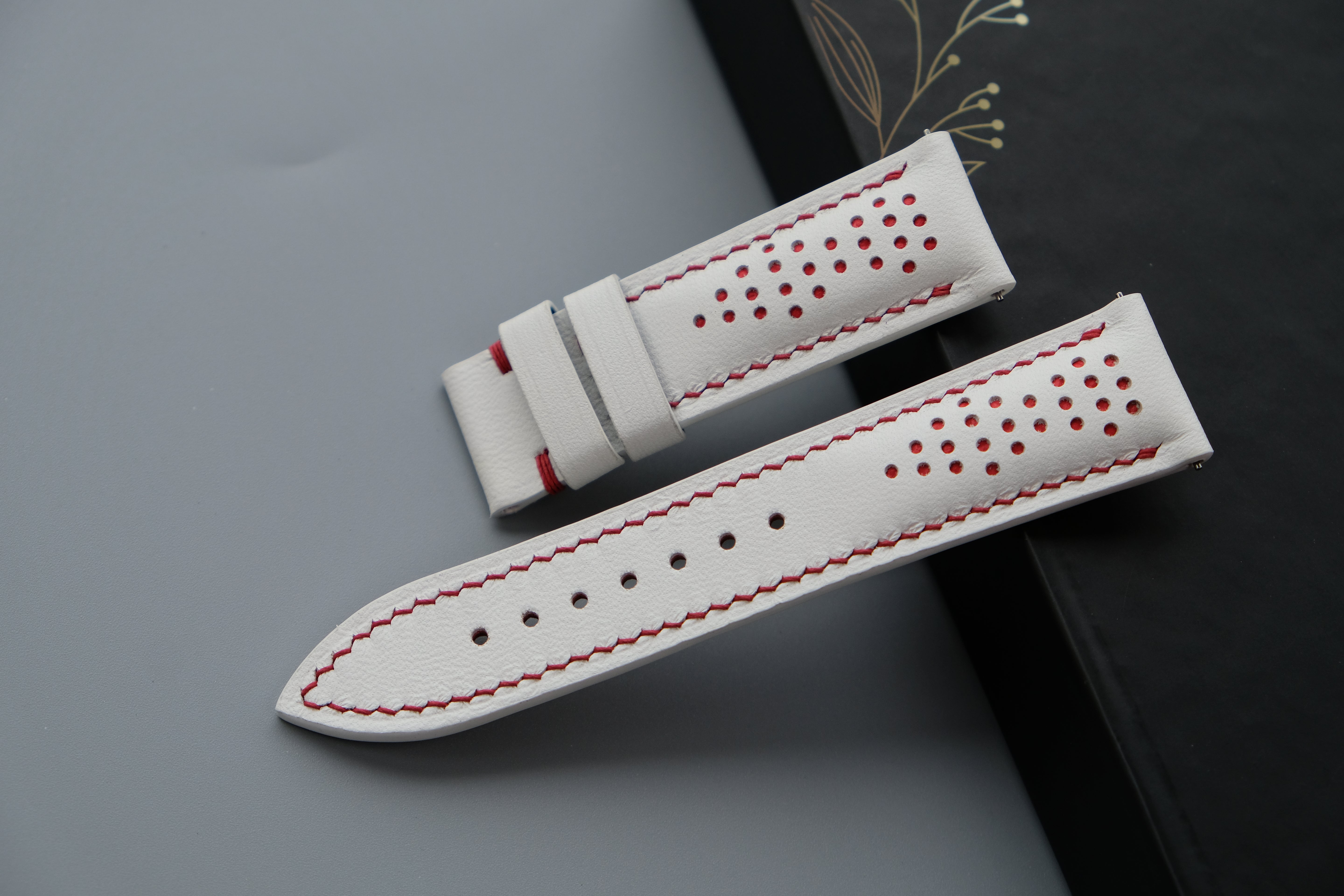 Rally White CALF Leather Watch Strap
