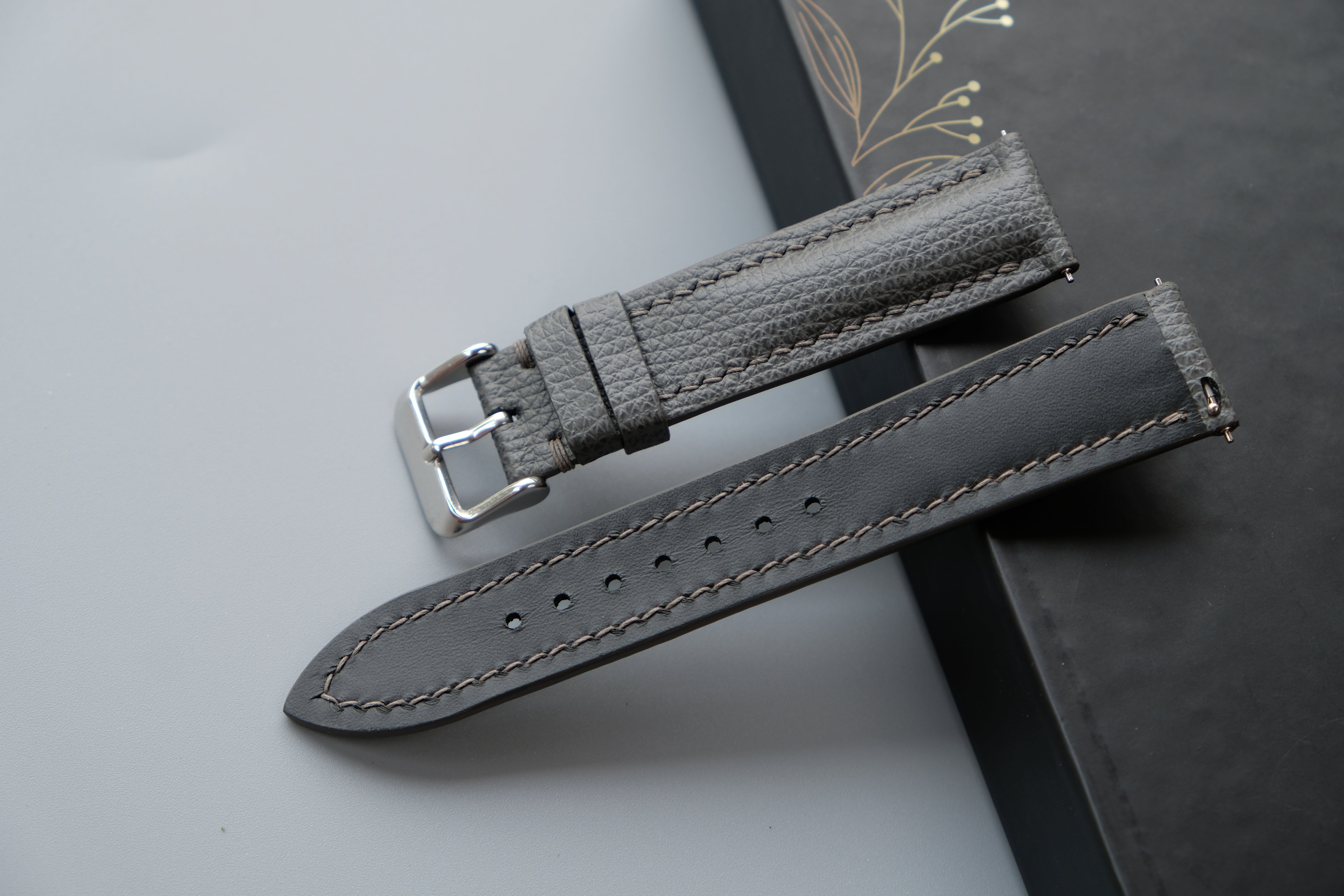 Handmade Gray Calf Leather Watch Strap – Custom Sizes 10mm to 26mm