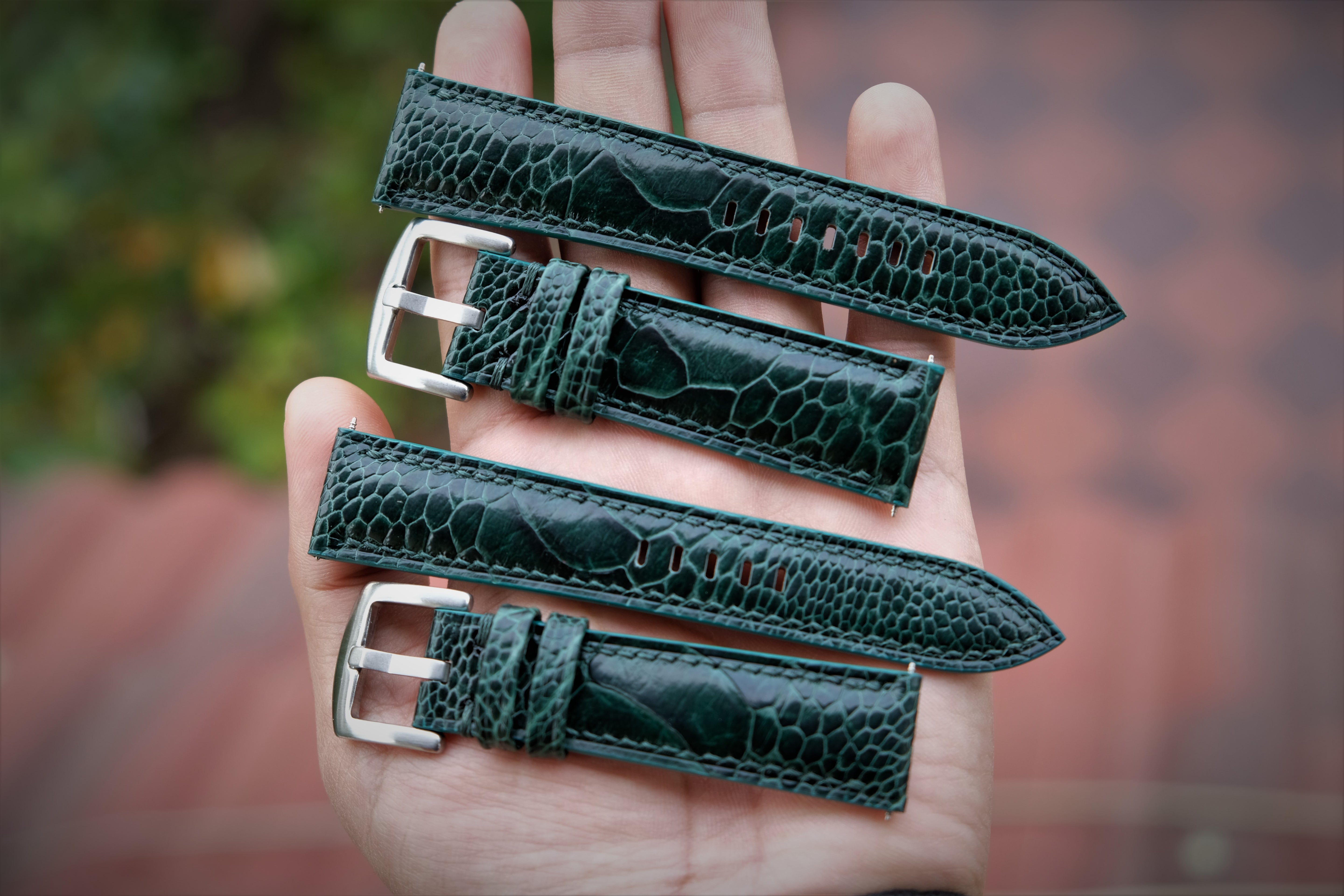 Green Ostrich Leather Watch Strap – Custom Sizes 10mm to 26mm