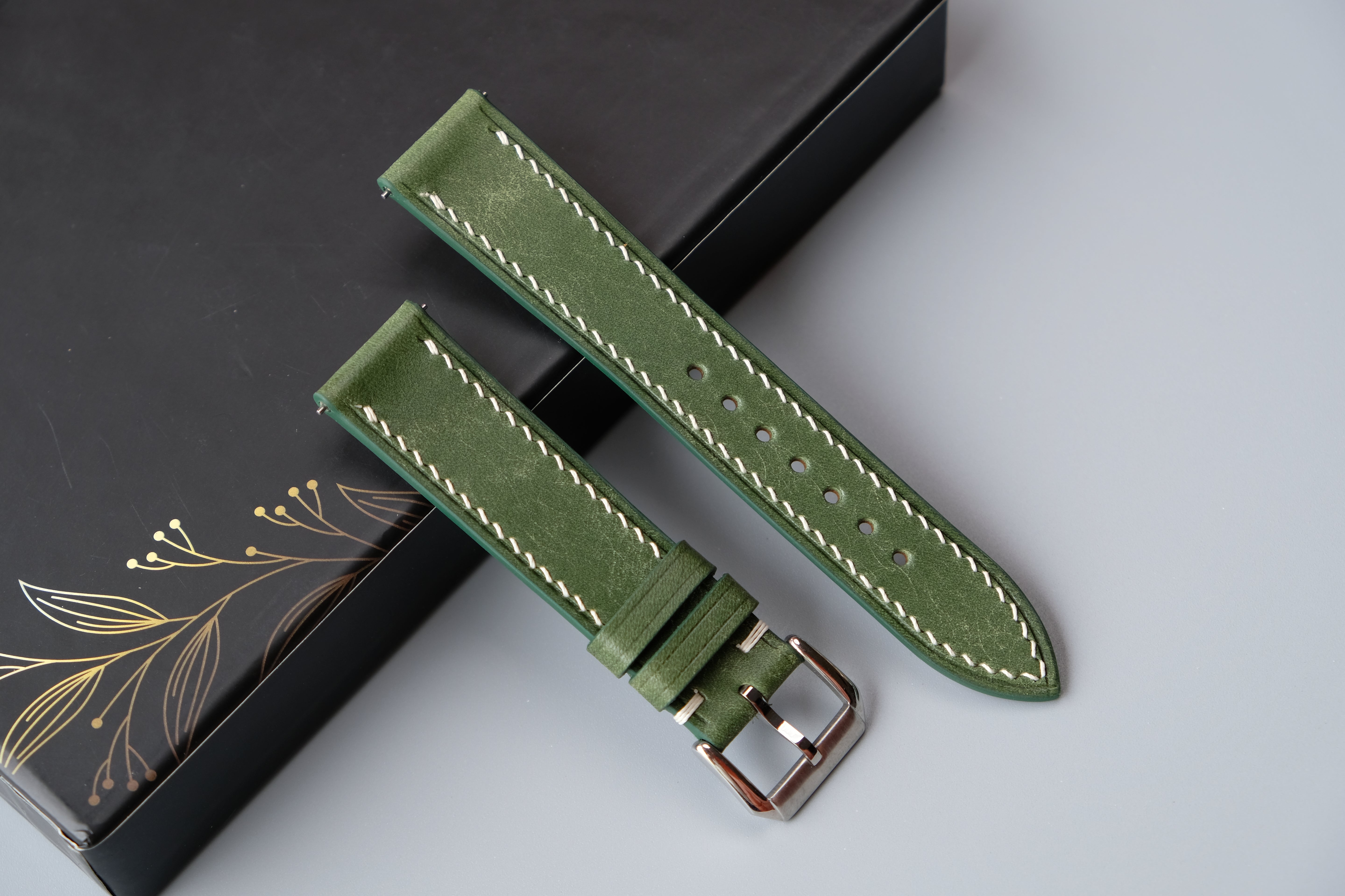 Olive Green Maya Leather Watch Strap – Custom Sizes 10mm to 26mm