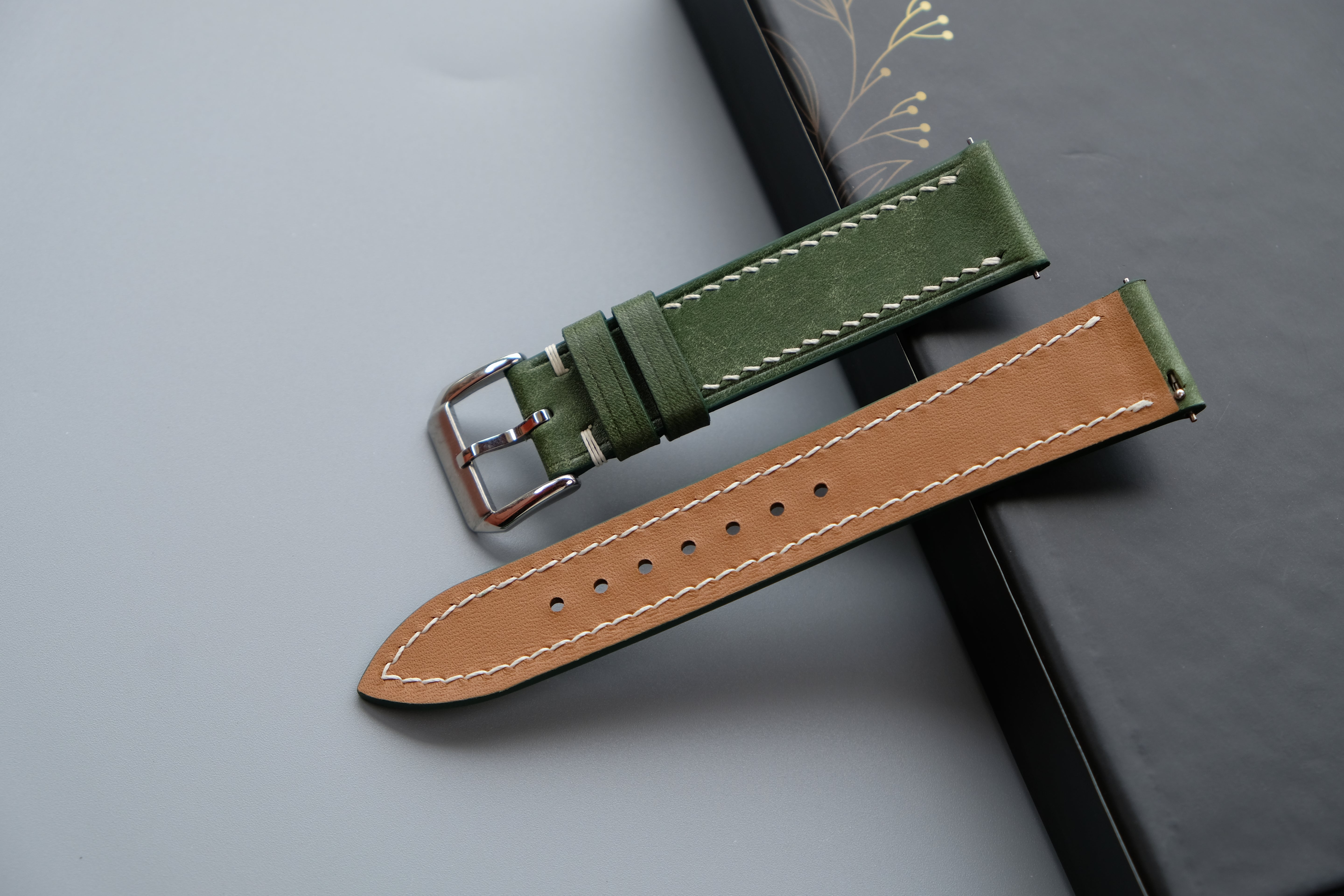 Olive Green Maya Leather Watch Strap – Custom Sizes 10mm to 26mm