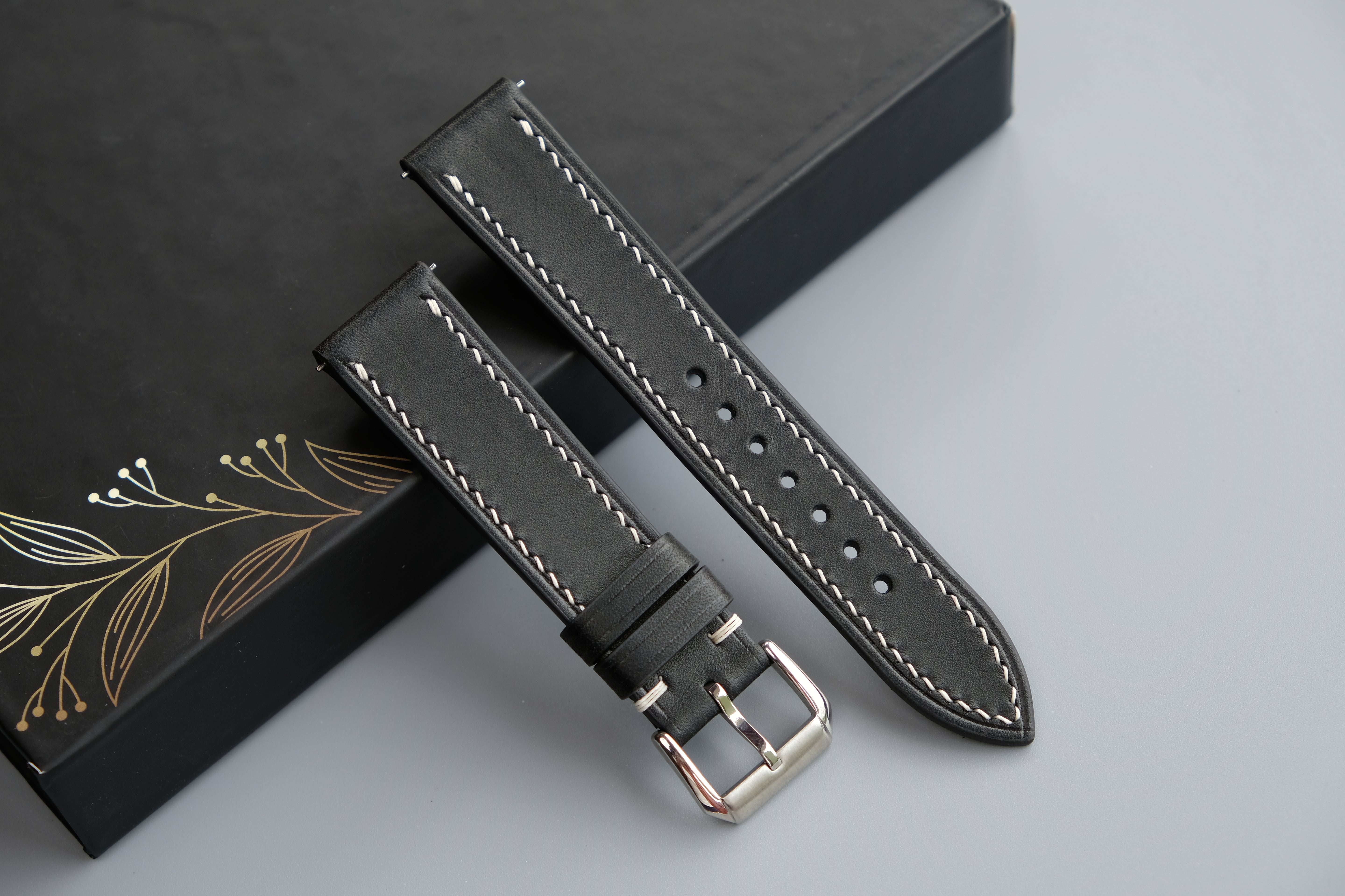 Black Maya Leather Watch Strap – Custom Sizes 10mm to 26mm