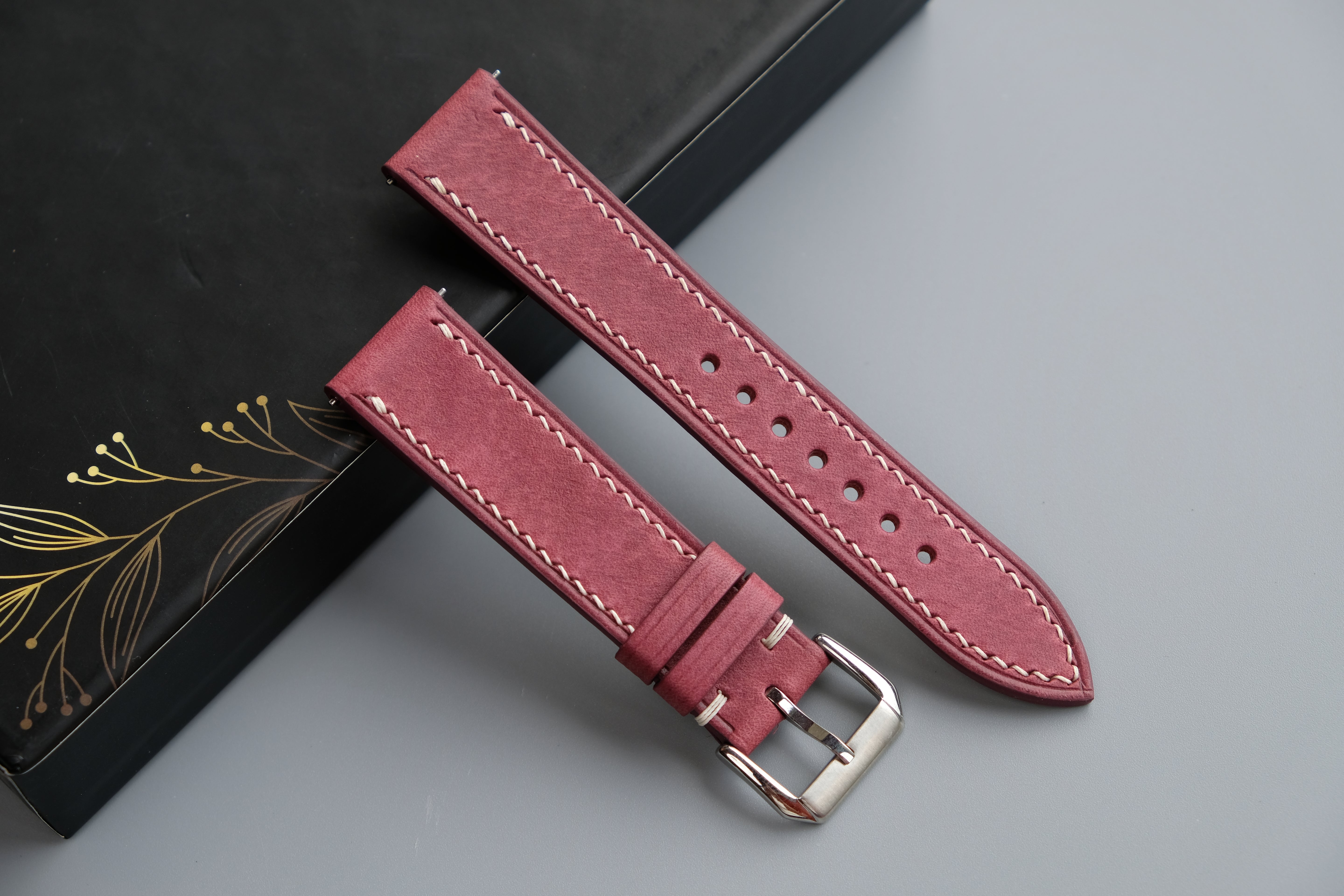 Light Burgundy Maya Leather Watch Strap – Custom Sizes 10mm to 26mm