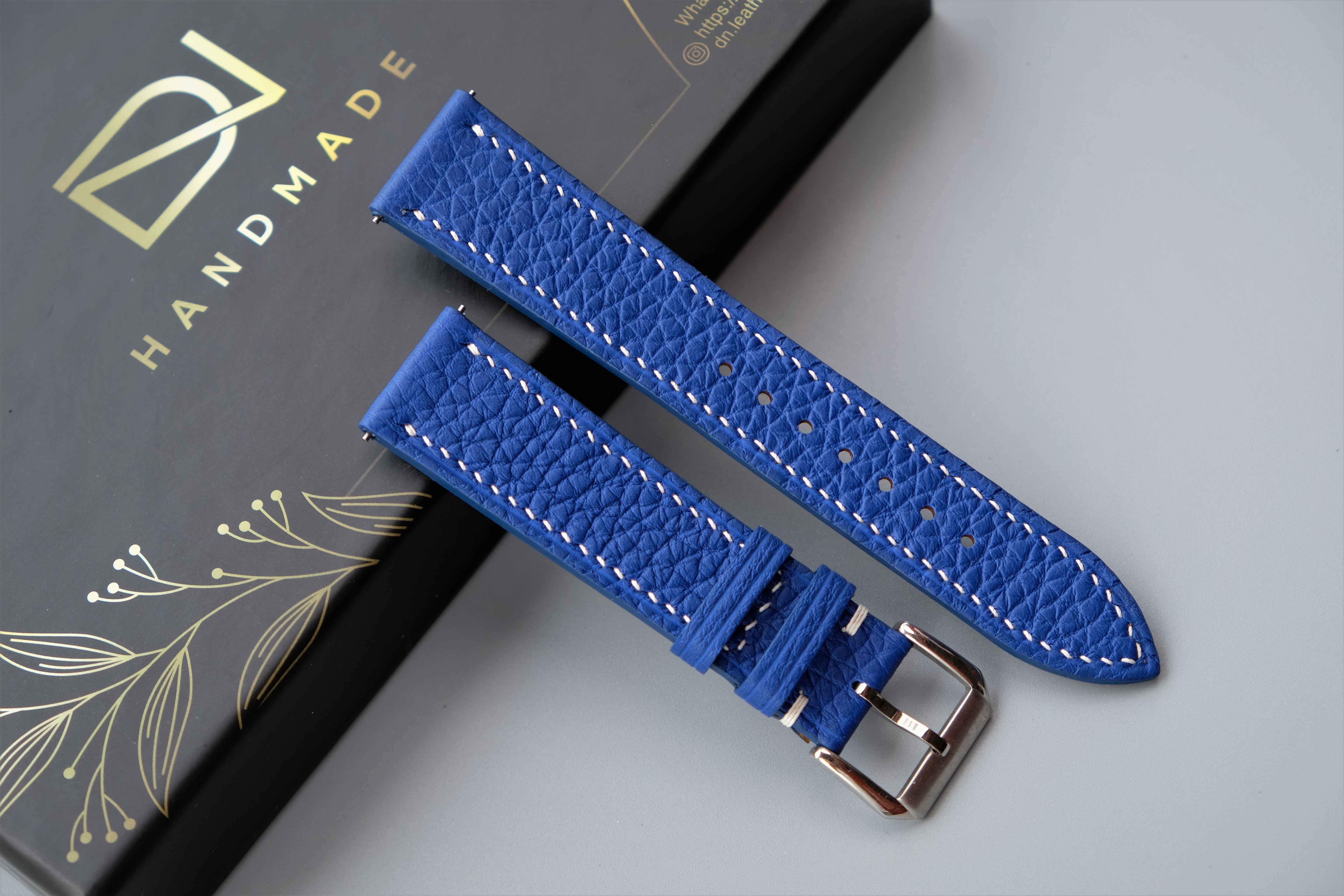 Blue TOGO Leather Watch Strap - Custom Sizes from 10mm to 26mm