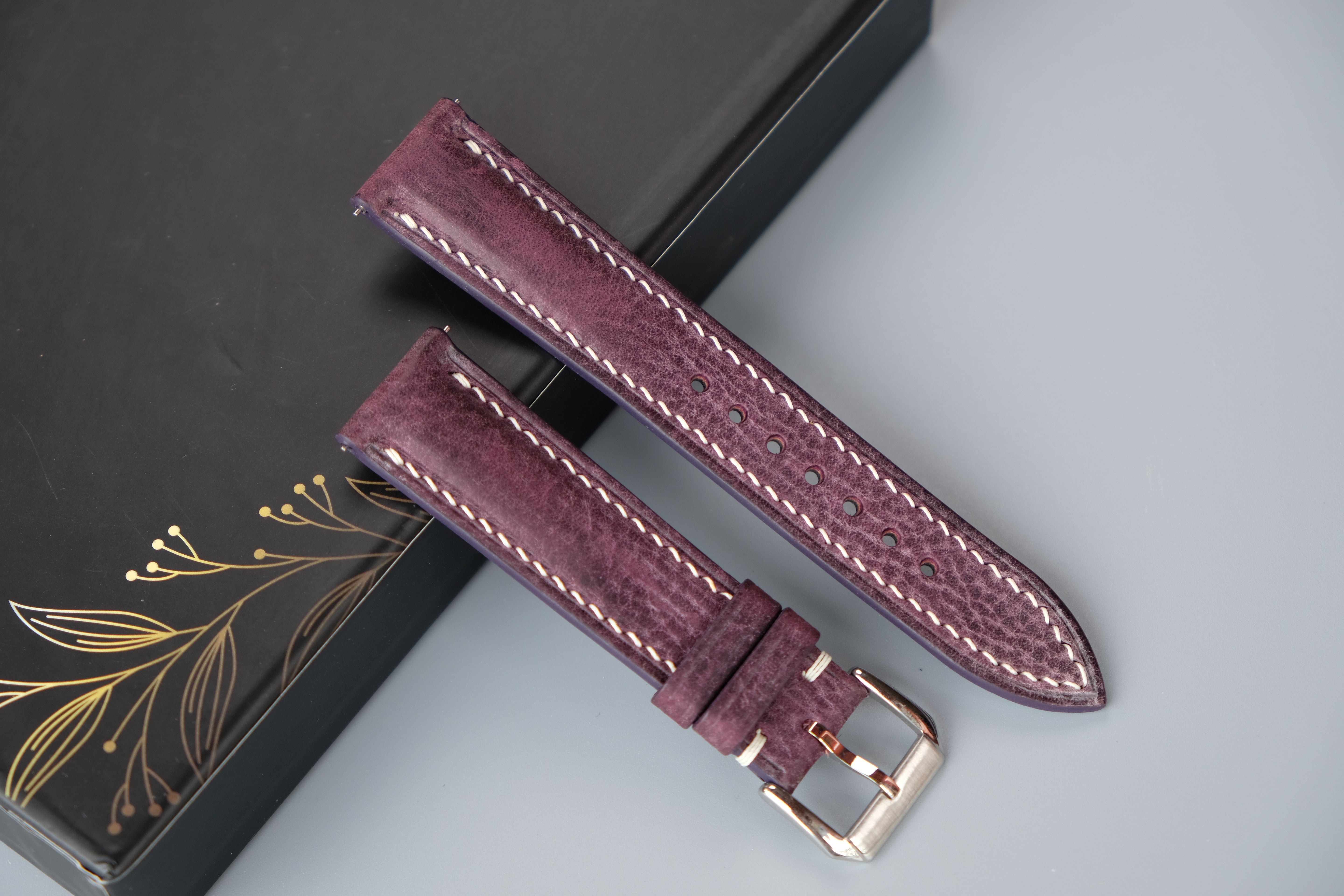 Purple MBOX WAX Leather Watch Strap – Custom Sizes 10mm to 26mm
