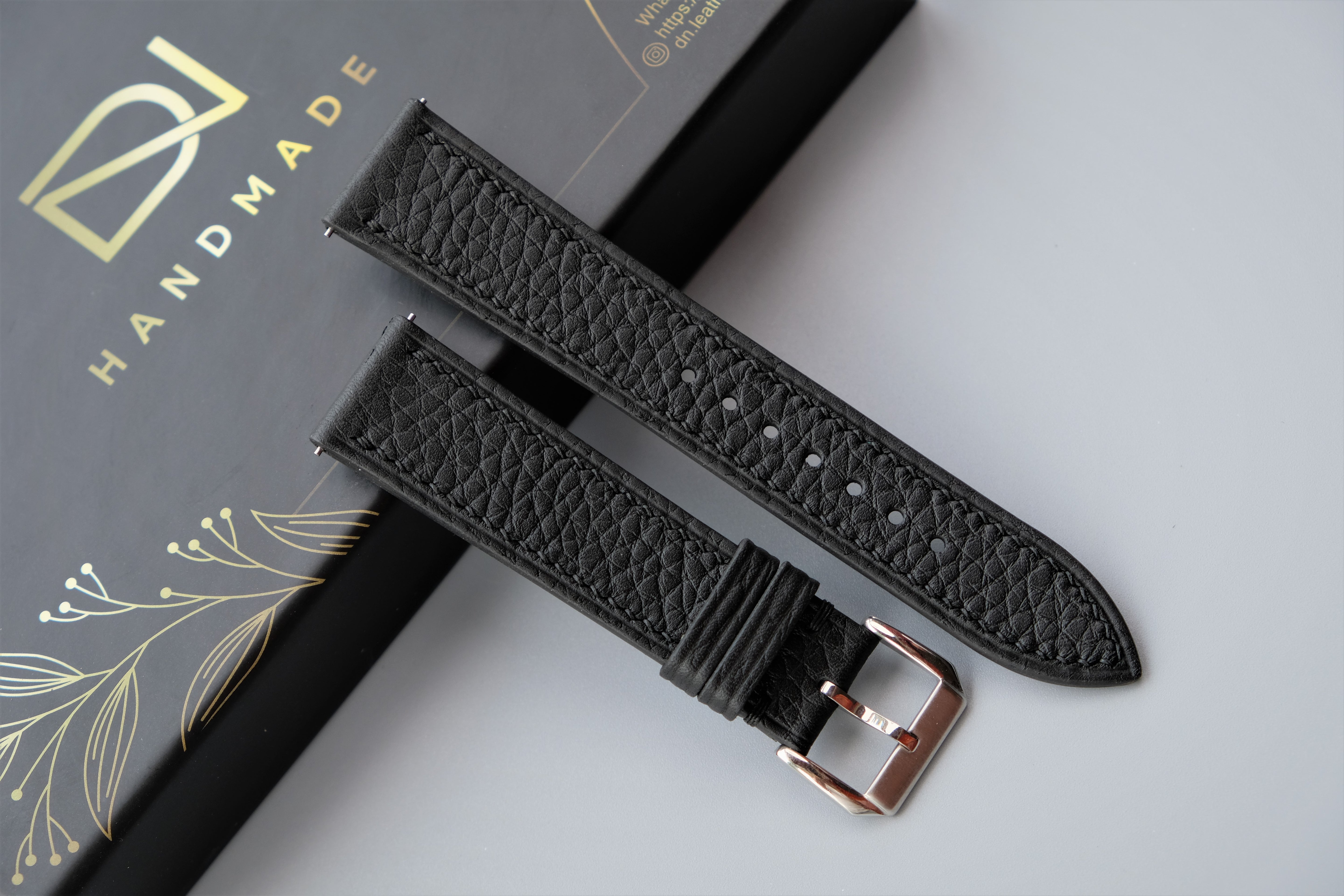 Black TOGO Leather Watch Strap - Custom Sizes from 10mm to 26mm