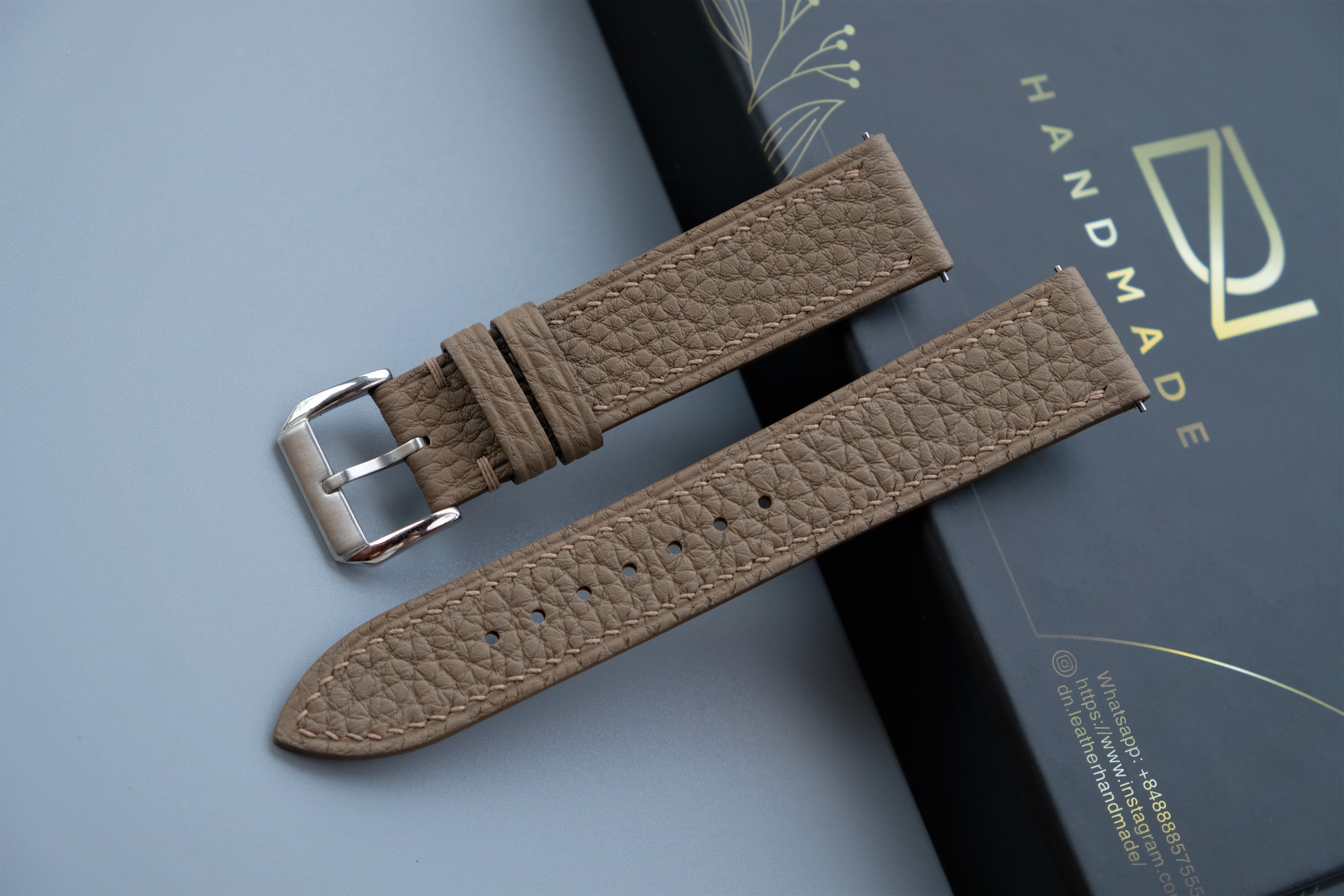 Gray TOGO Leather Watch Strap - Custom Sizes from 10mm to 26mm