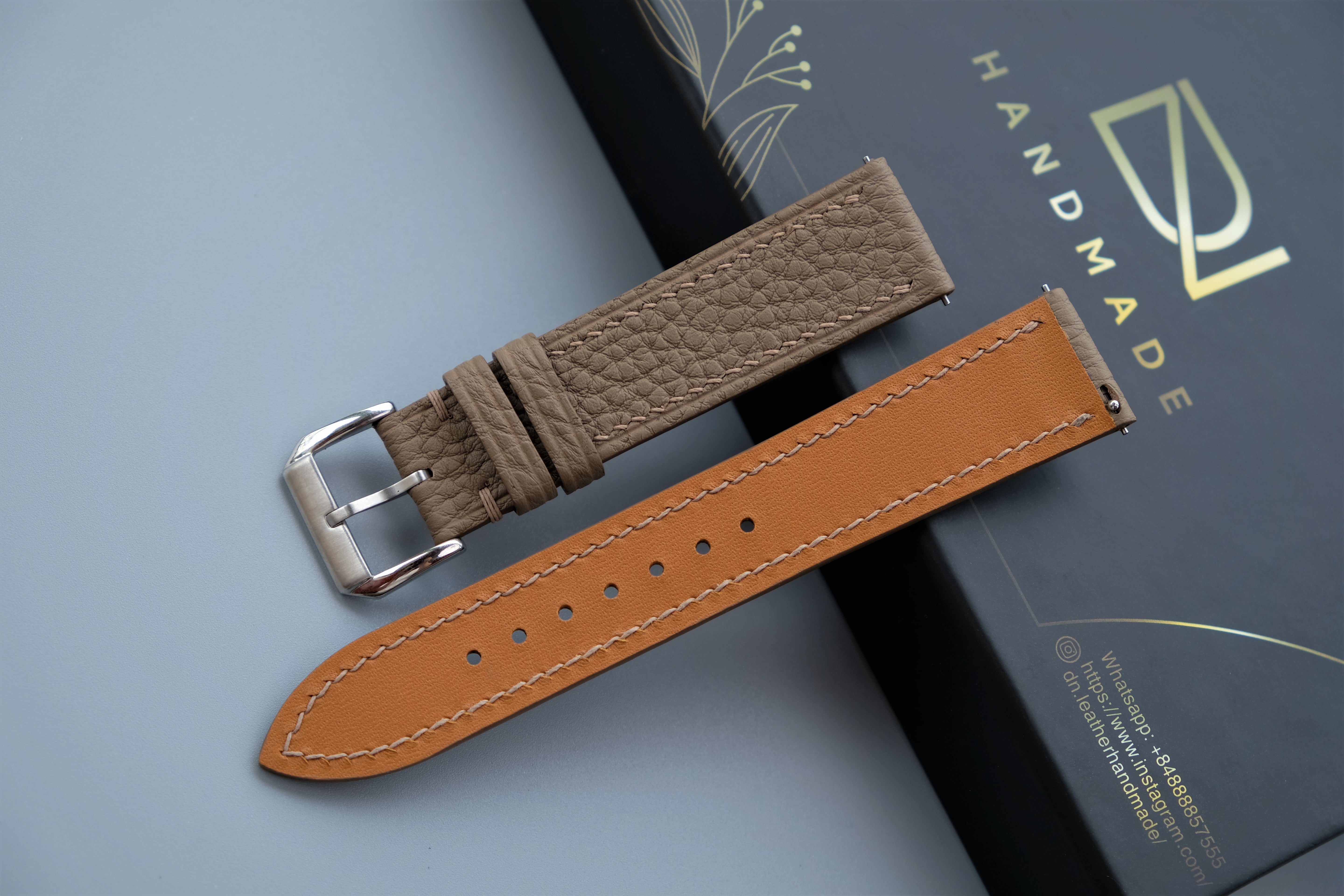 Gray TOGO Leather Watch Strap - Custom Sizes from 10mm to 26mm