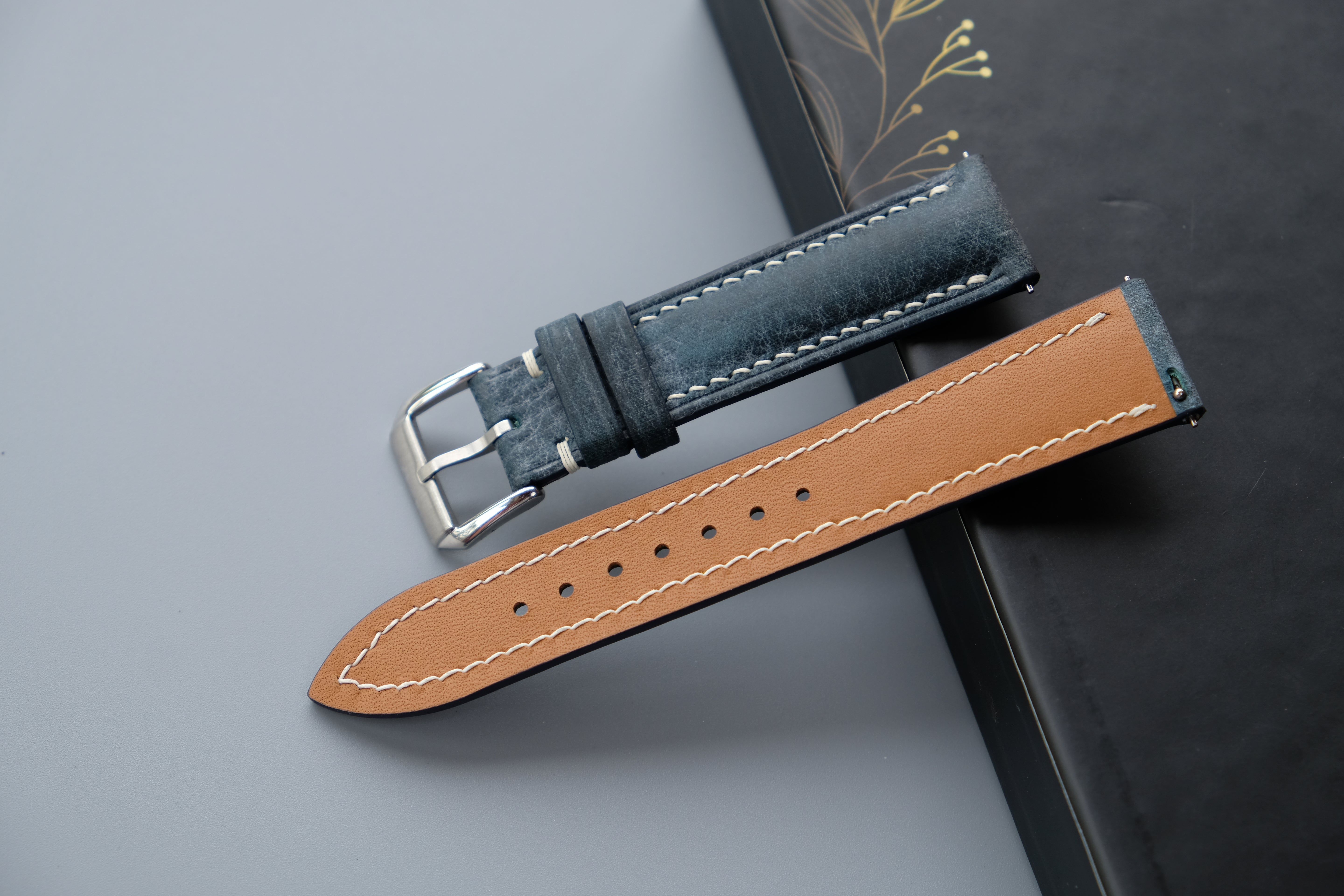 Denim Blue MBOX WAX Leather Watch Strap – Custom Sizes 10mm to 26mm