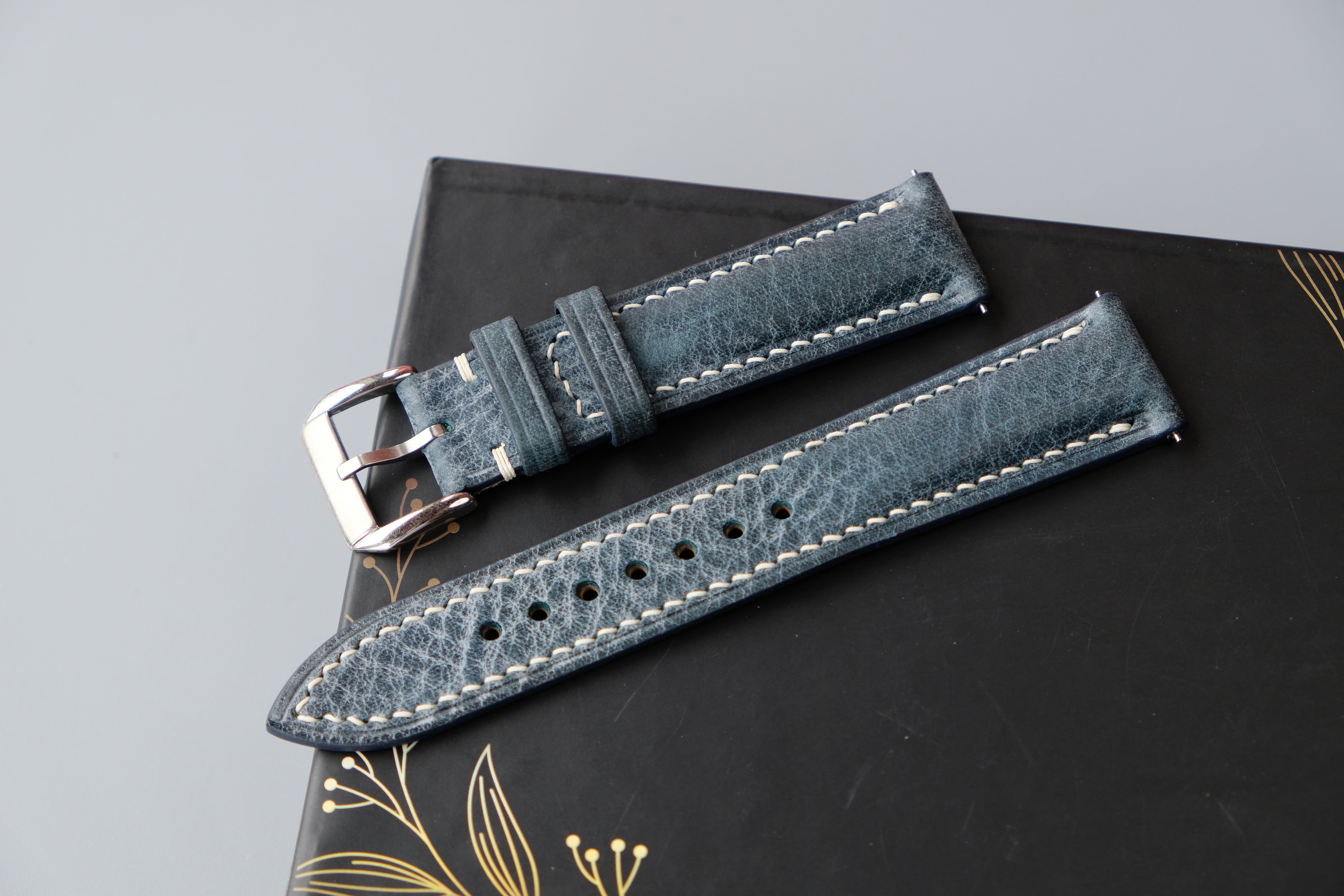 Denim Blue MBOX WAX Leather Watch Strap – Custom Sizes 10mm to 26mm