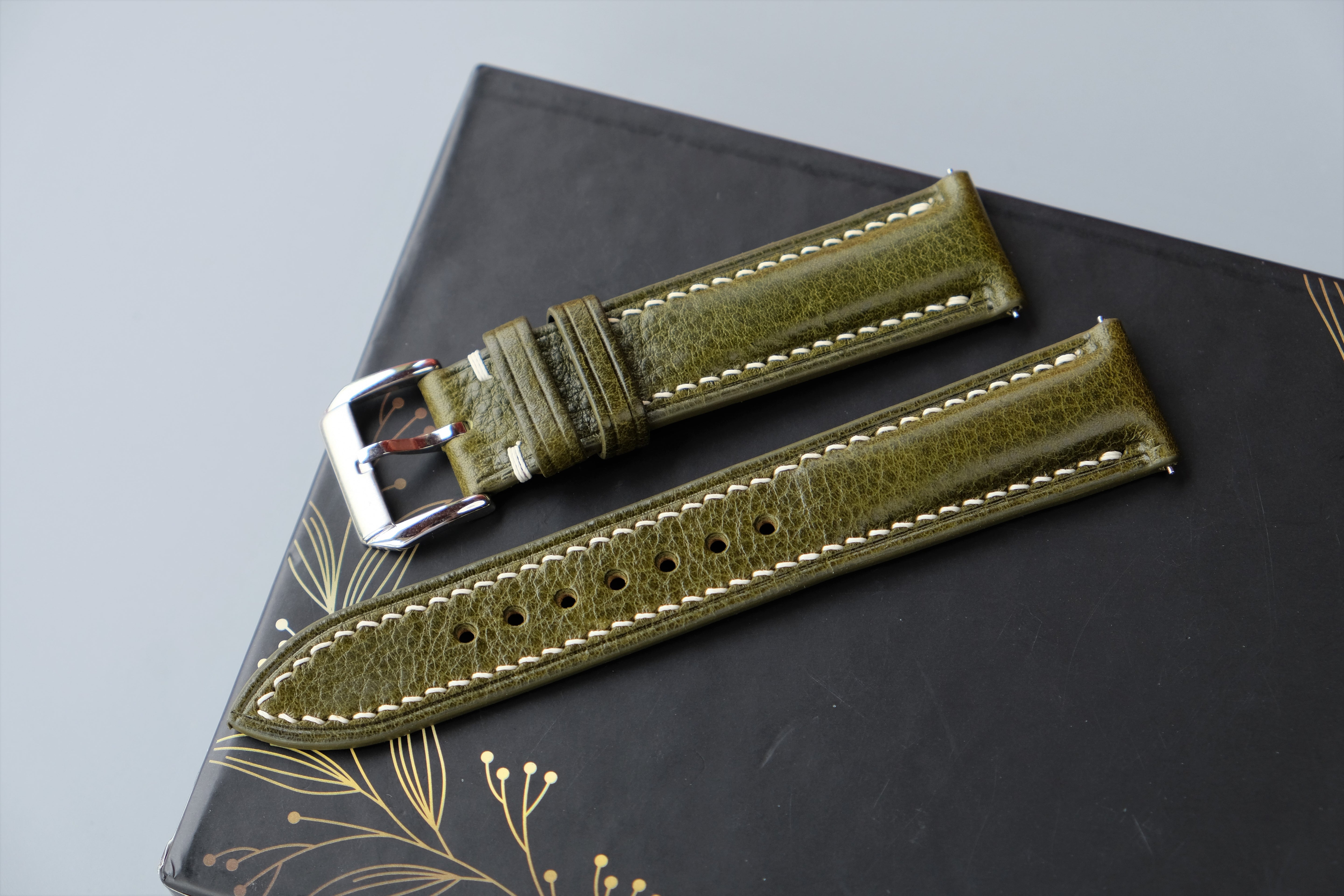 Olive Green MBOX LUX Leather Watch Strap – Custom Sizes 10mm to 26mm