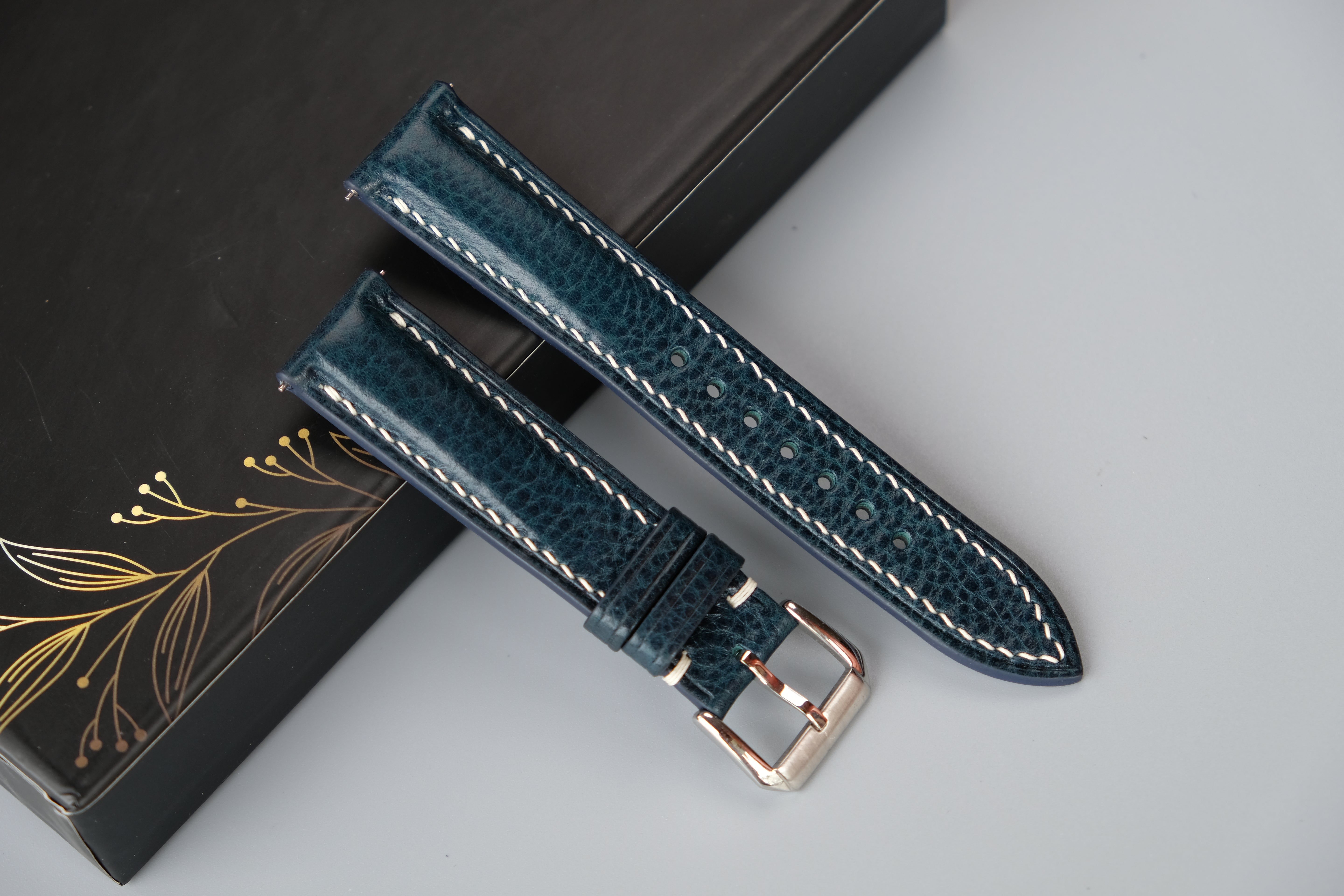 Prussian Blue MBOX LUX Leather Watch Strap – Custom Sizes 10mm to 26mm