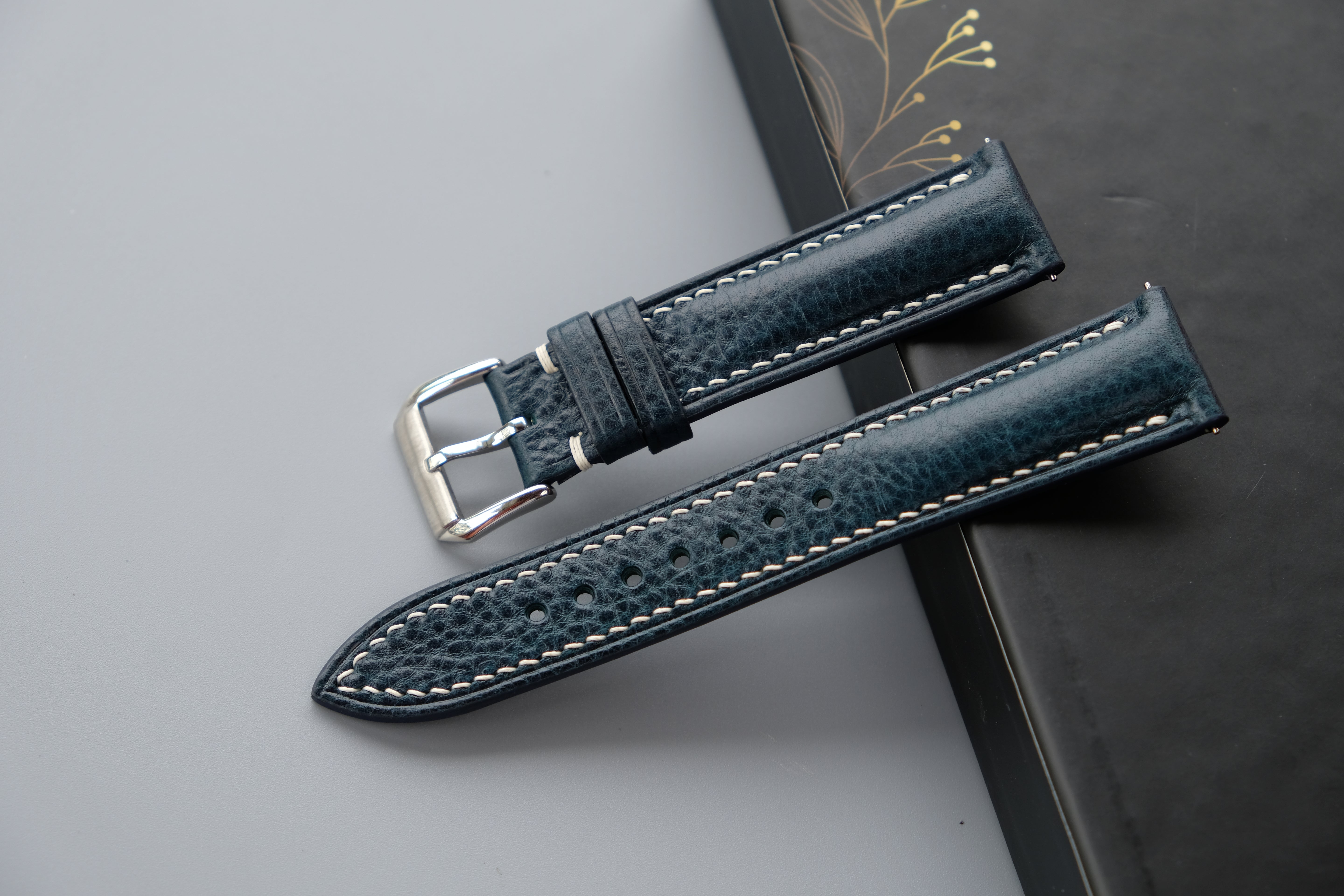 Prussian Blue MBOX LUX Leather Watch Strap – Custom Sizes 10mm to 26mm