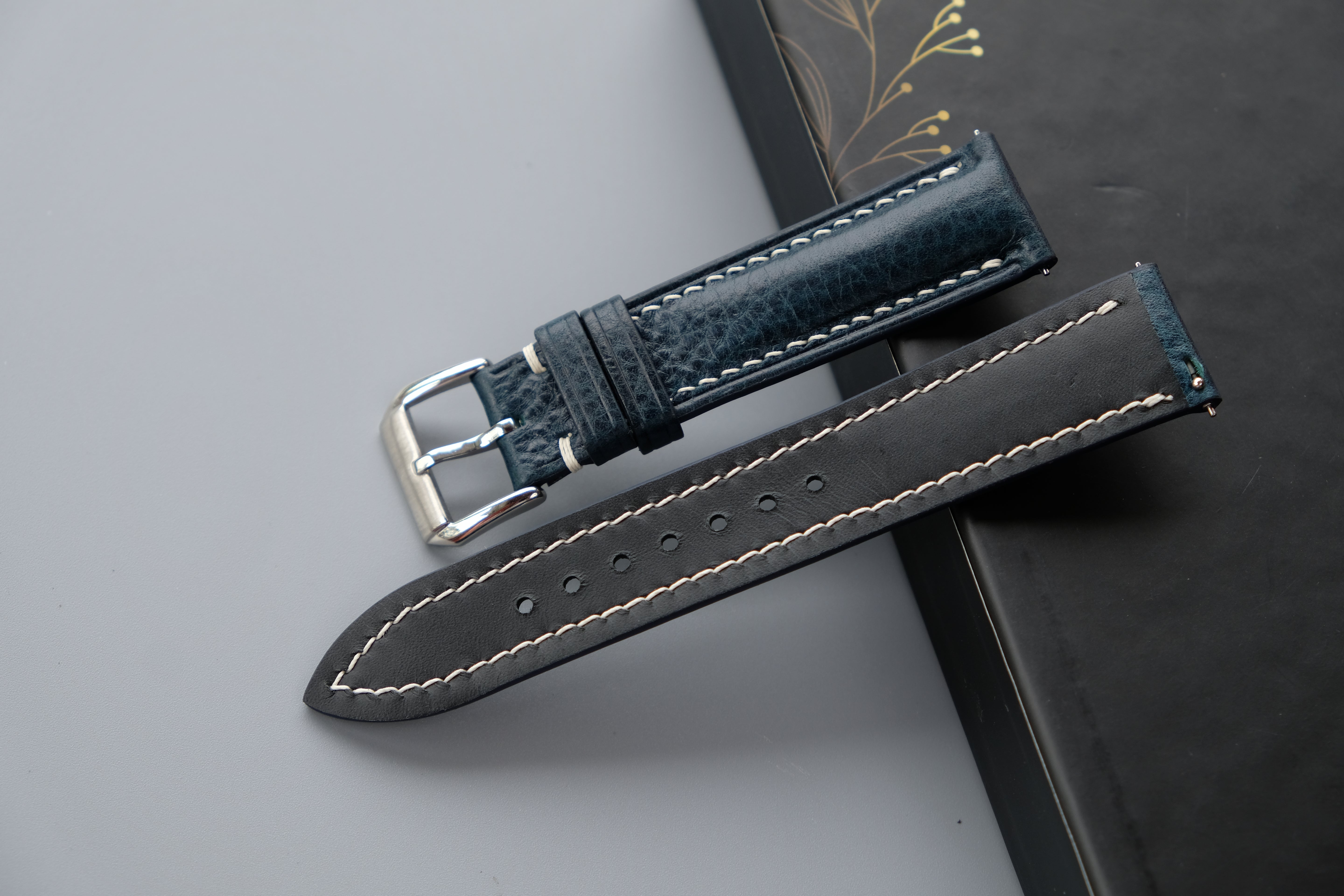 Prussian Blue MBOX LUX Leather Watch Strap – Custom Sizes 10mm to 26mm