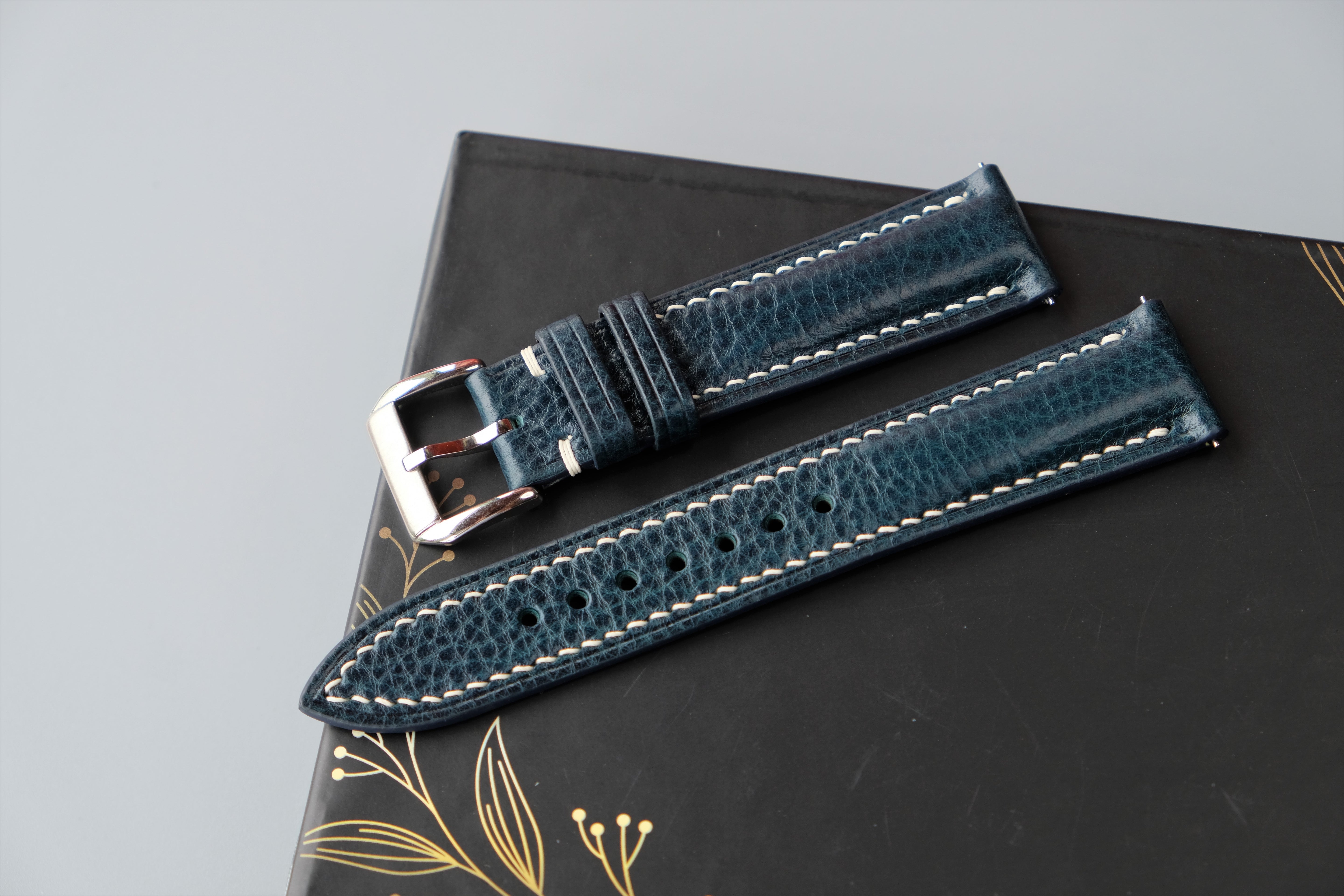 Prussian Blue MBOX LUX Leather Watch Strap – Custom Sizes 10mm to 26mm