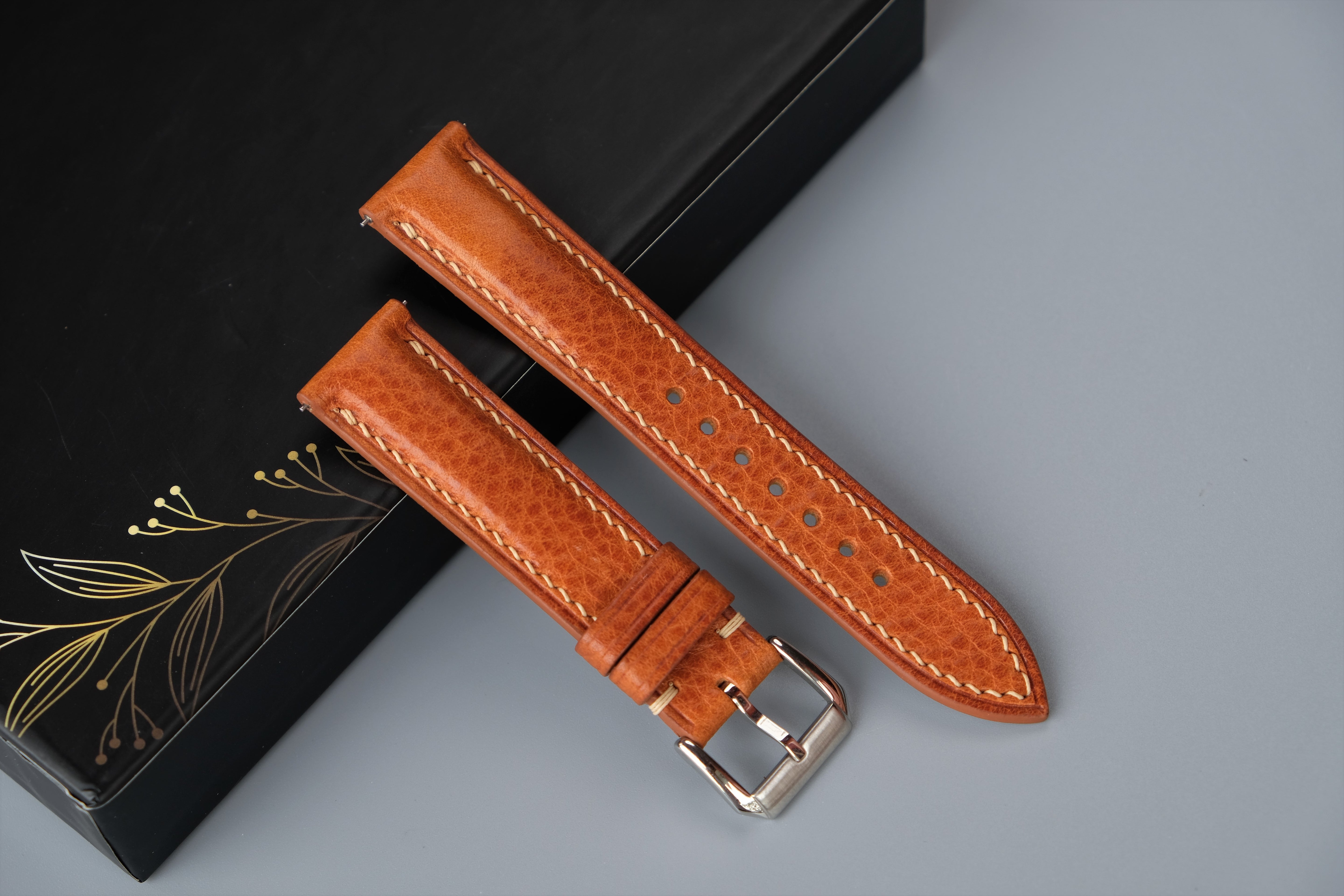 Light Brown MBOX LUX Leather Watch Strap – Custom Sizes 10mm to 26mm