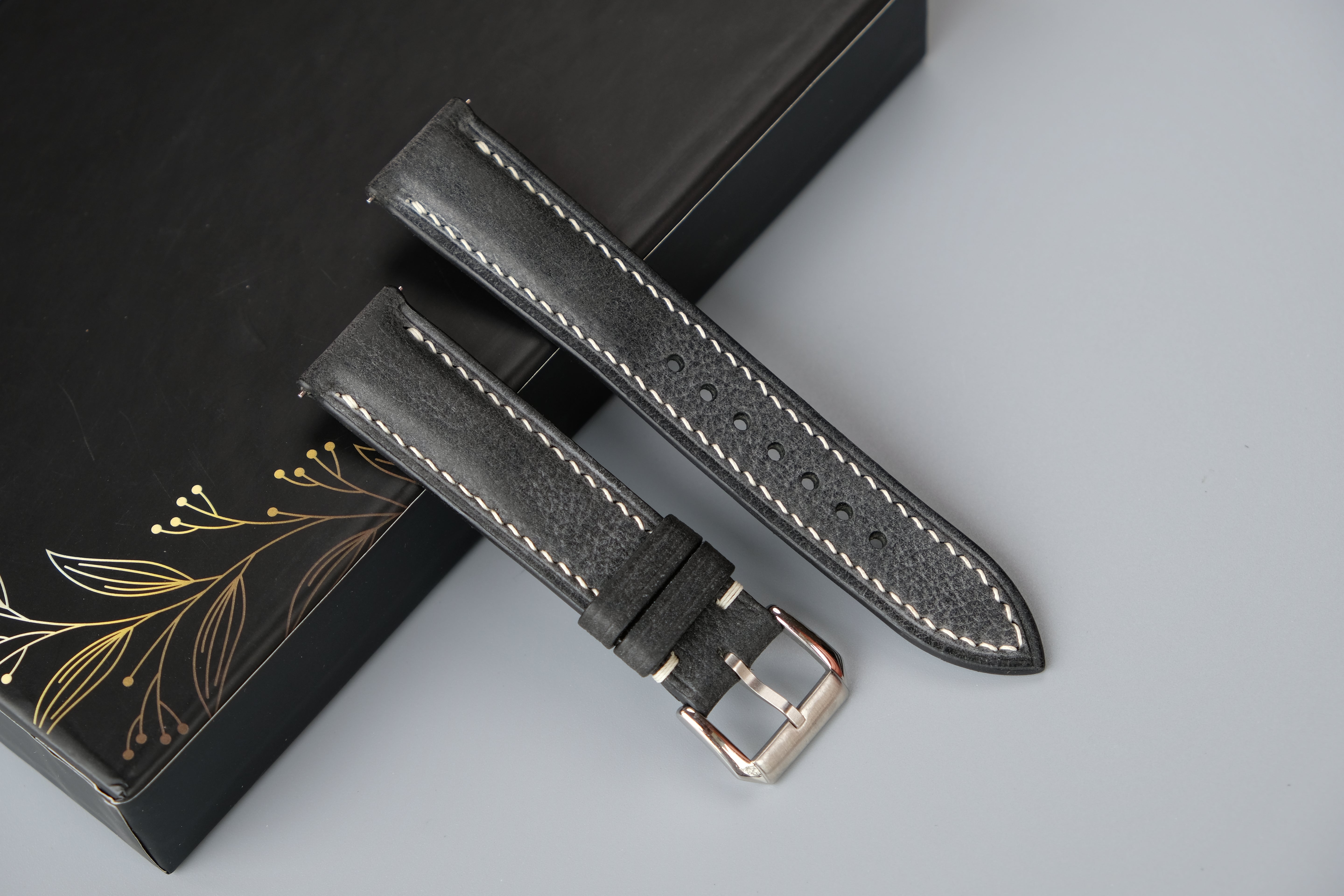 Black MBOX WAX Leather Watch Strap – Custom Sizes 10mm to 26mm