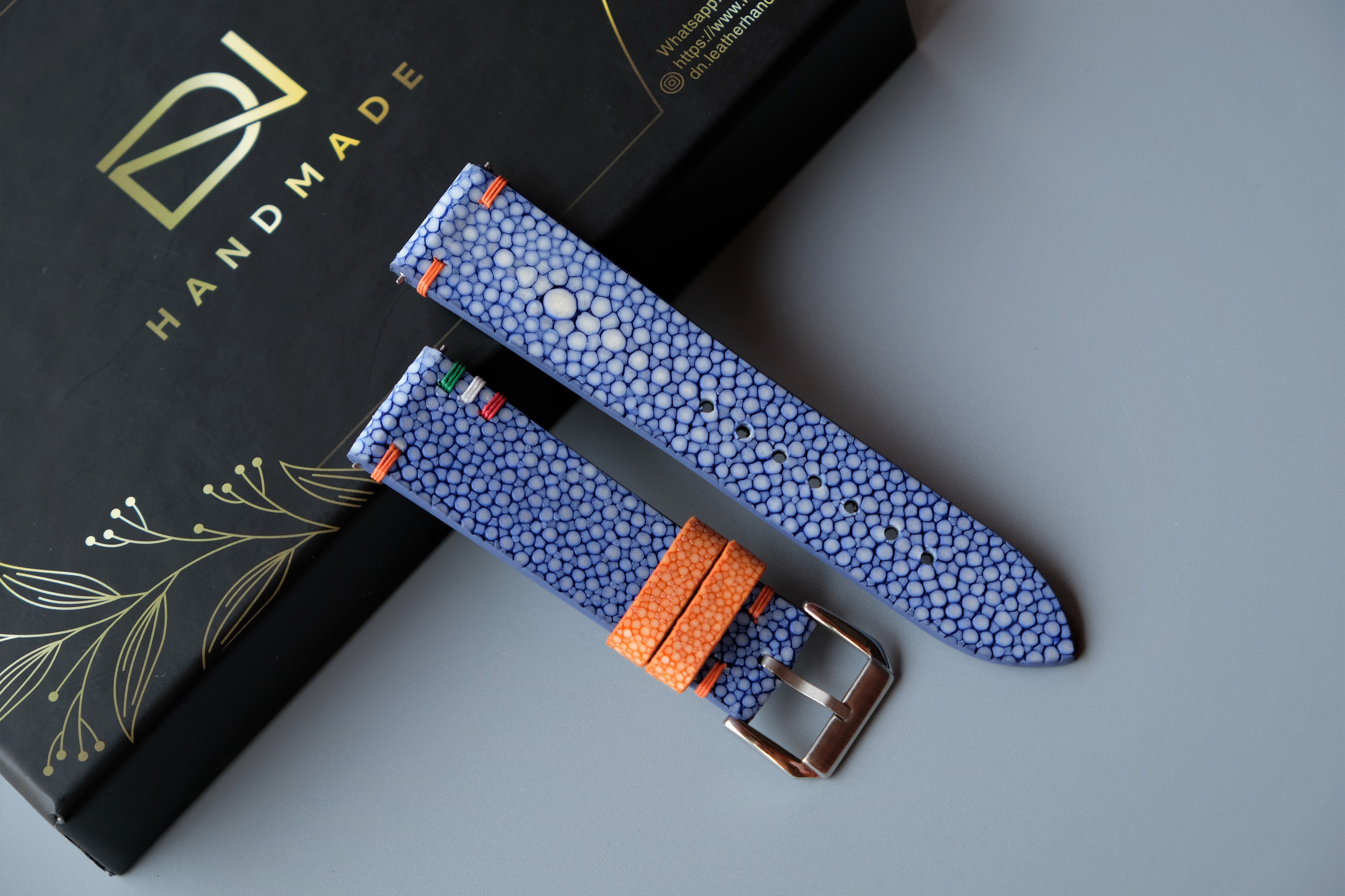Blue Stingray Leather Watch Strap 1 Pearl In The Center