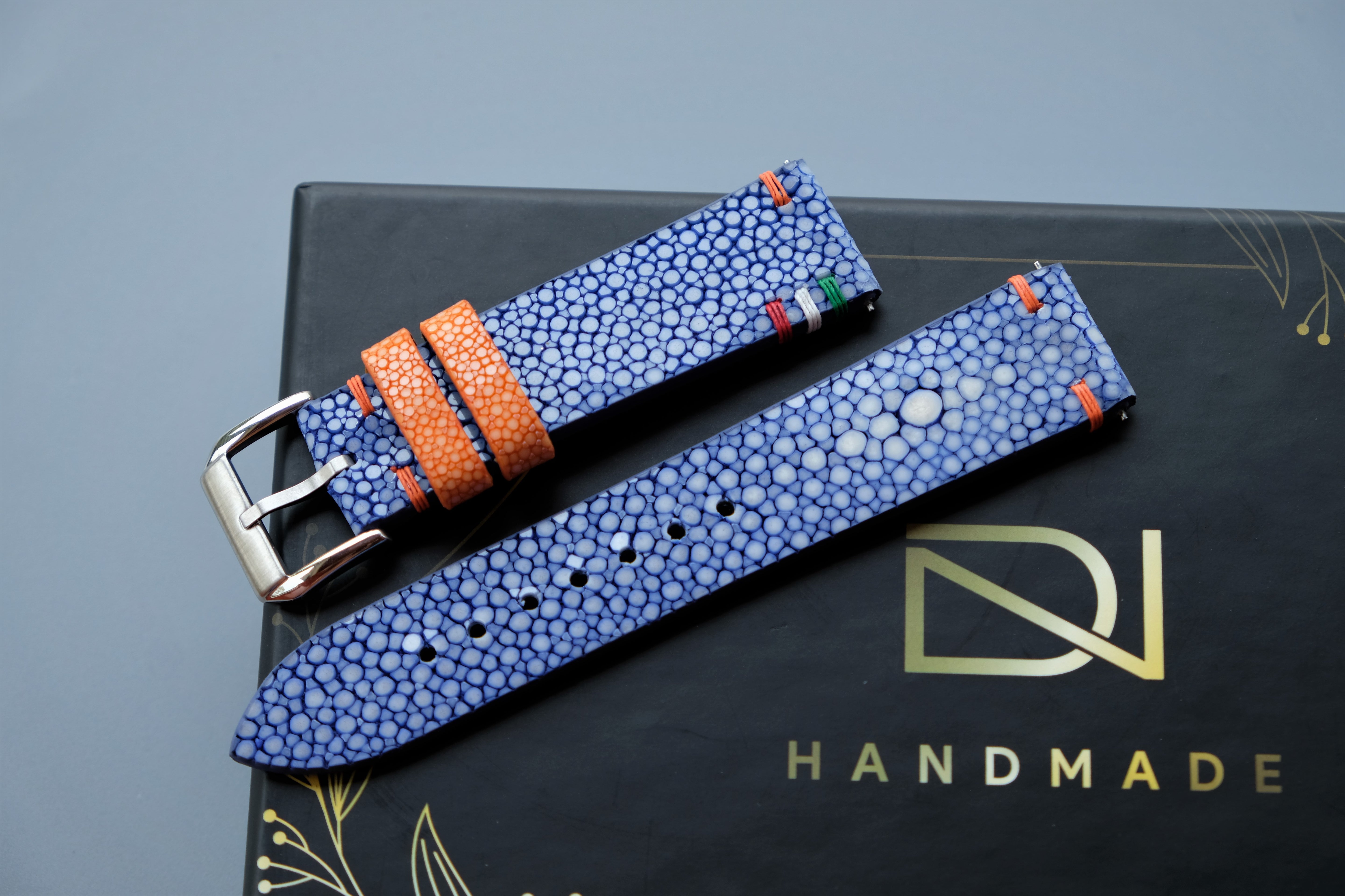 Blue Stingray Leather Watch Strap 1 Pearl In The Center