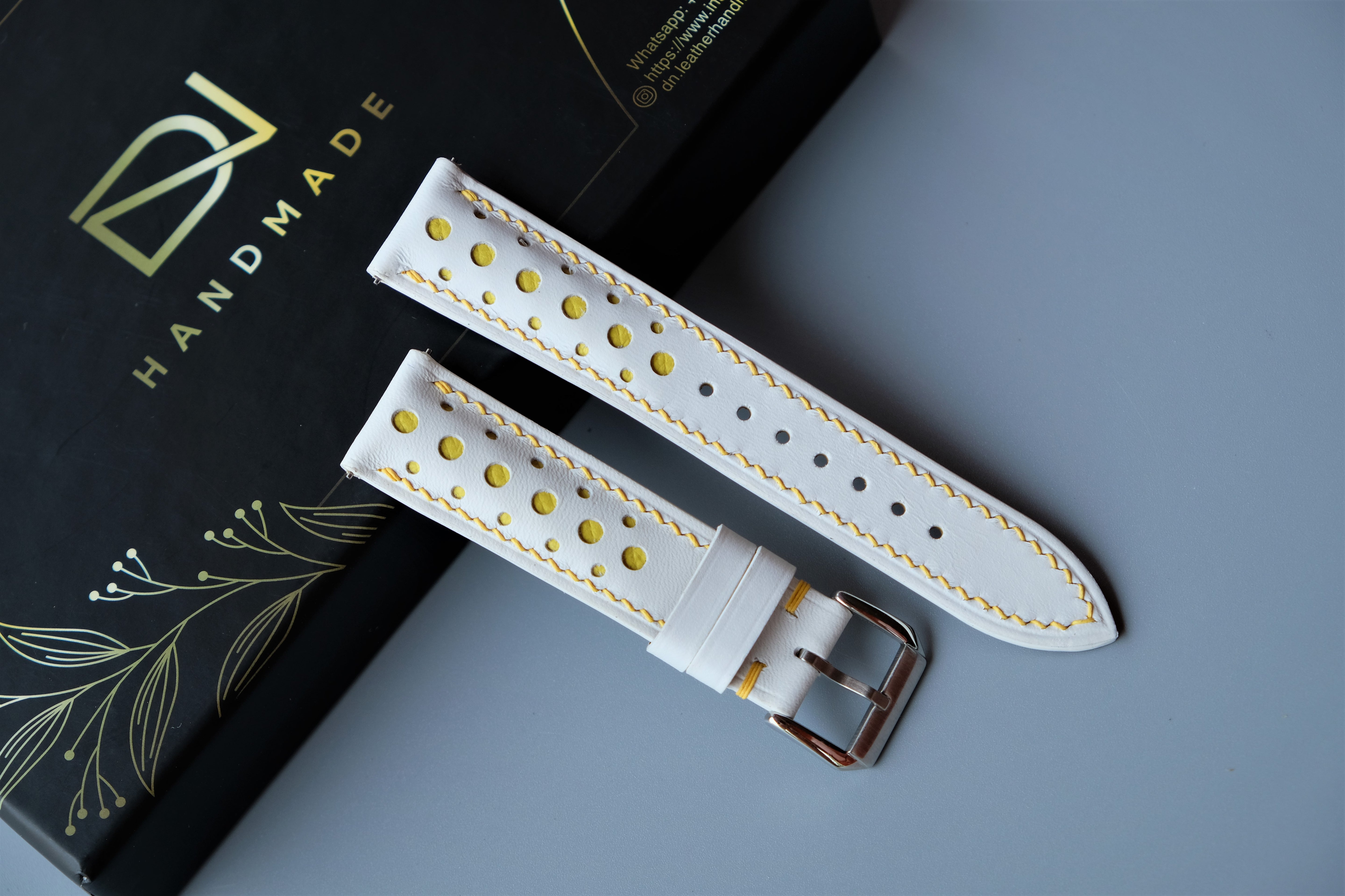 White Mixed Yellow Leather Watch Strap