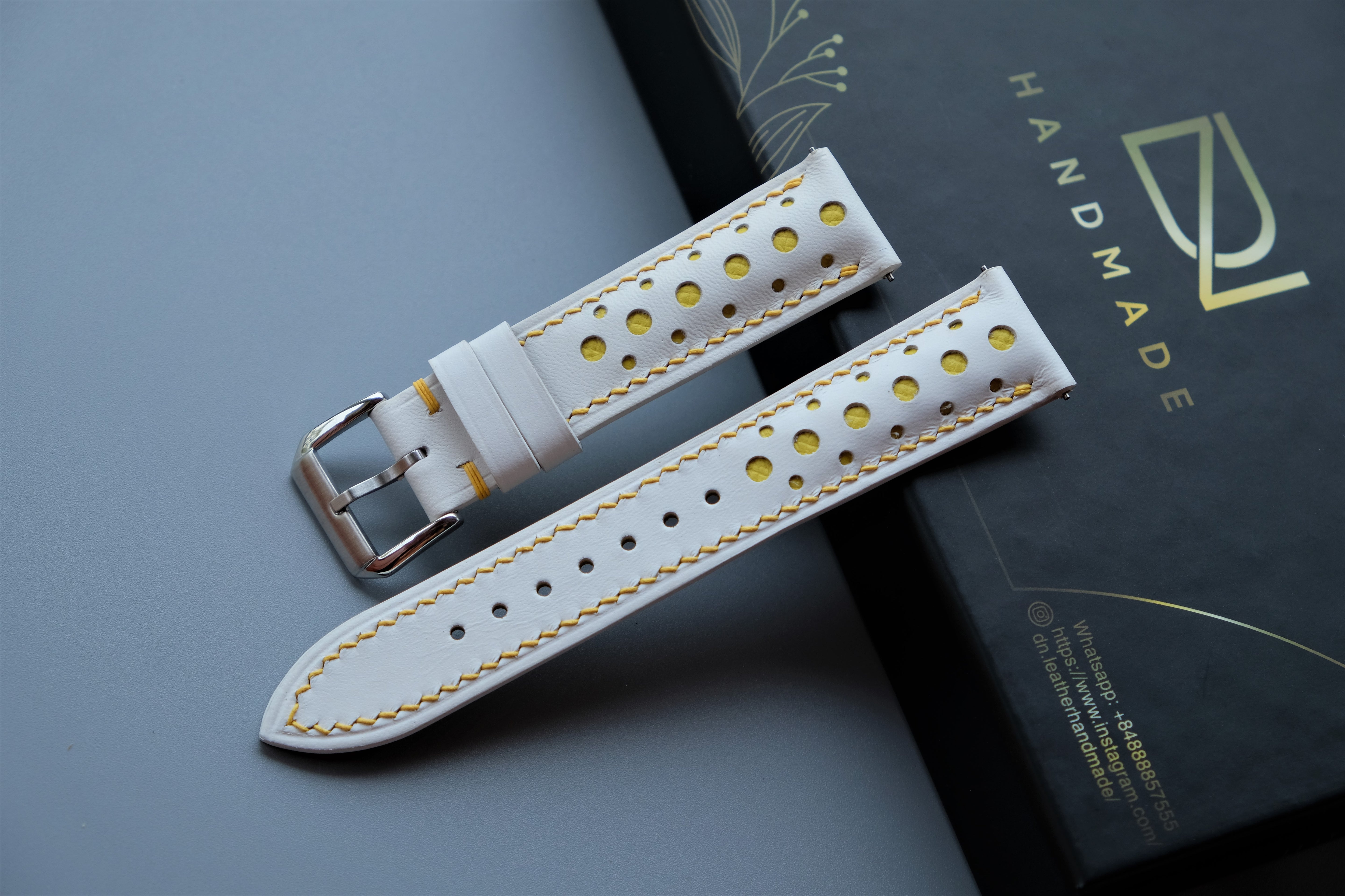 White Mixed Yellow Leather Watch Strap