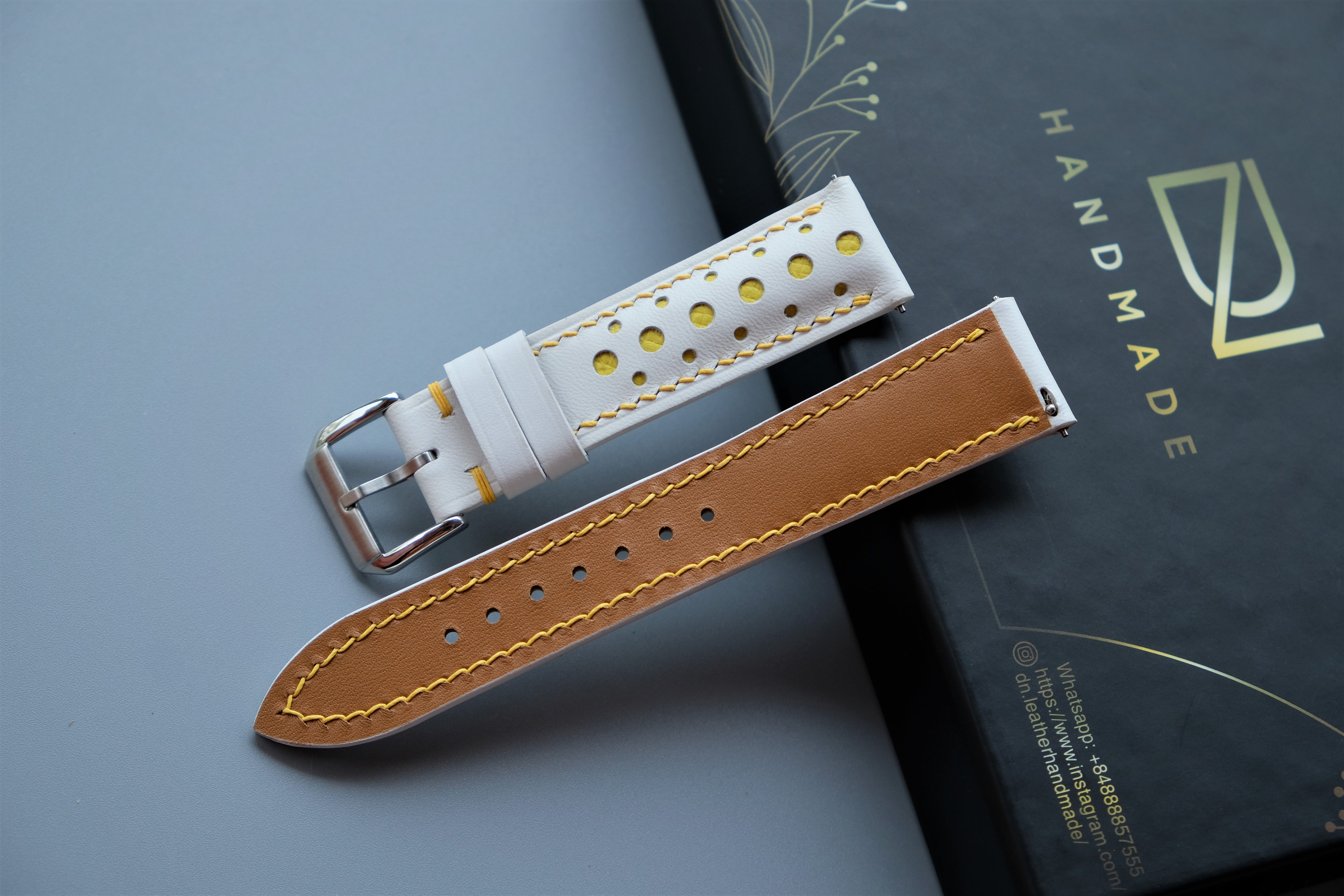 White Mixed Yellow Leather Watch Strap