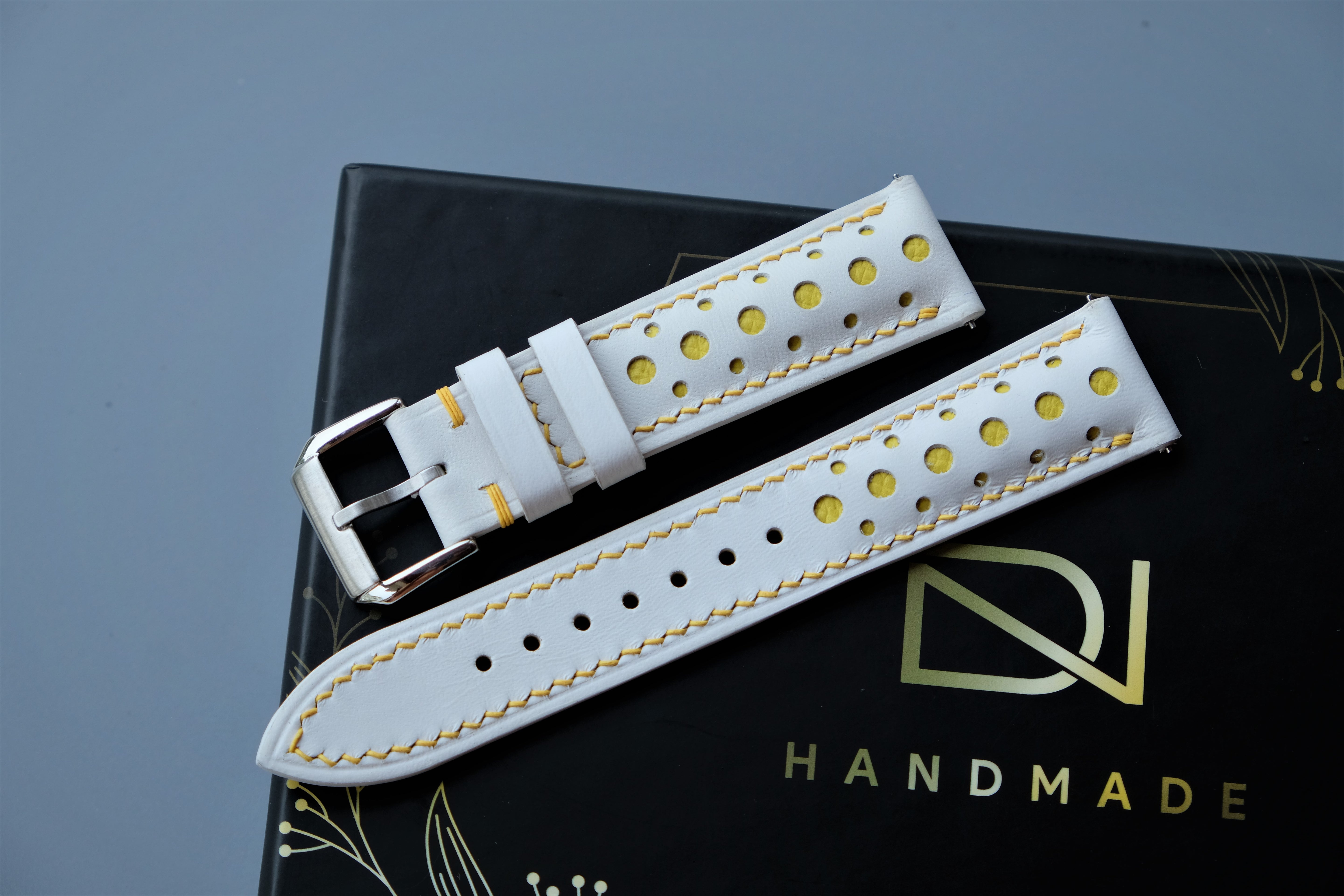 White Mixed Yellow Leather Watch Strap