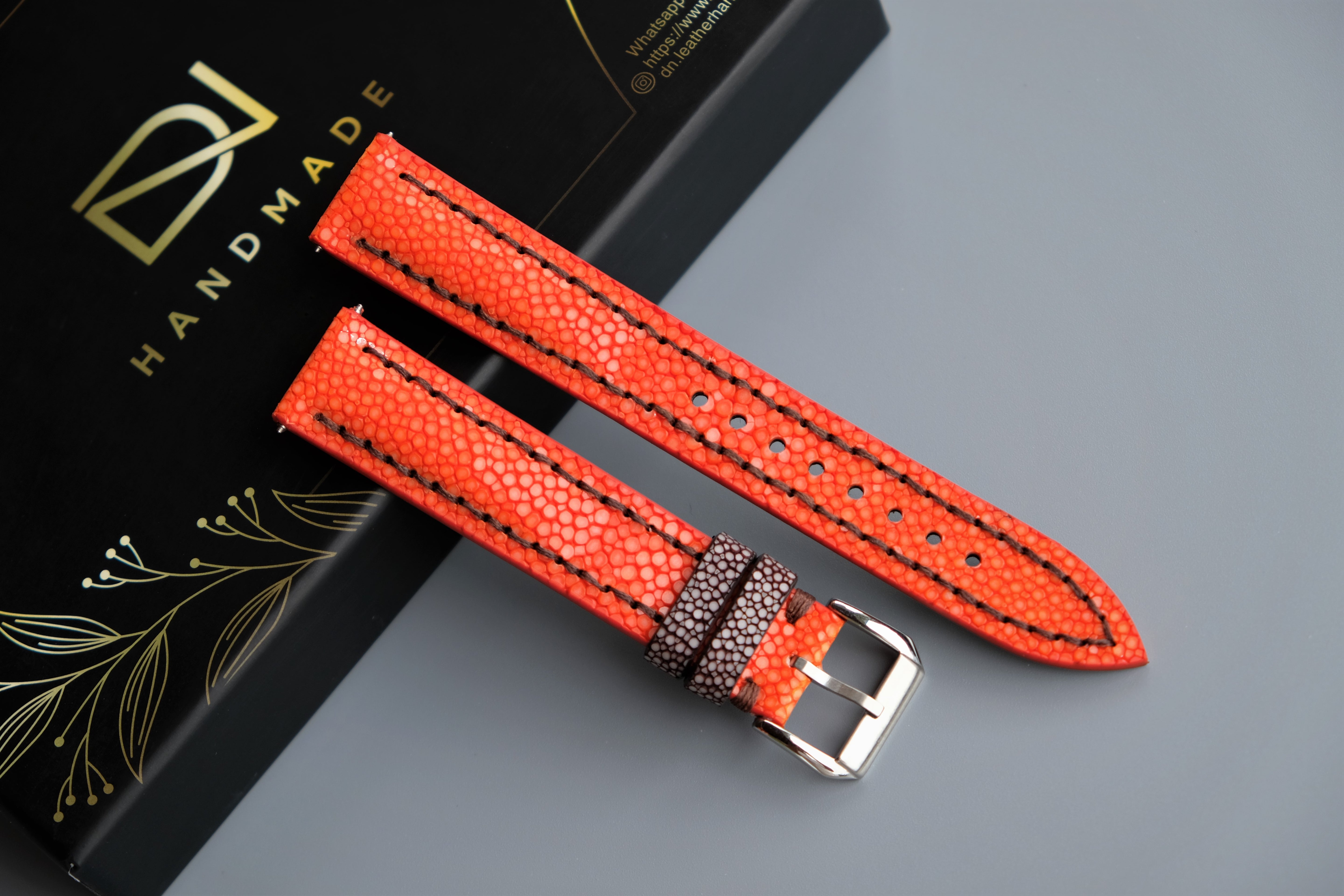 Orange Stingray Leather Watch Strap