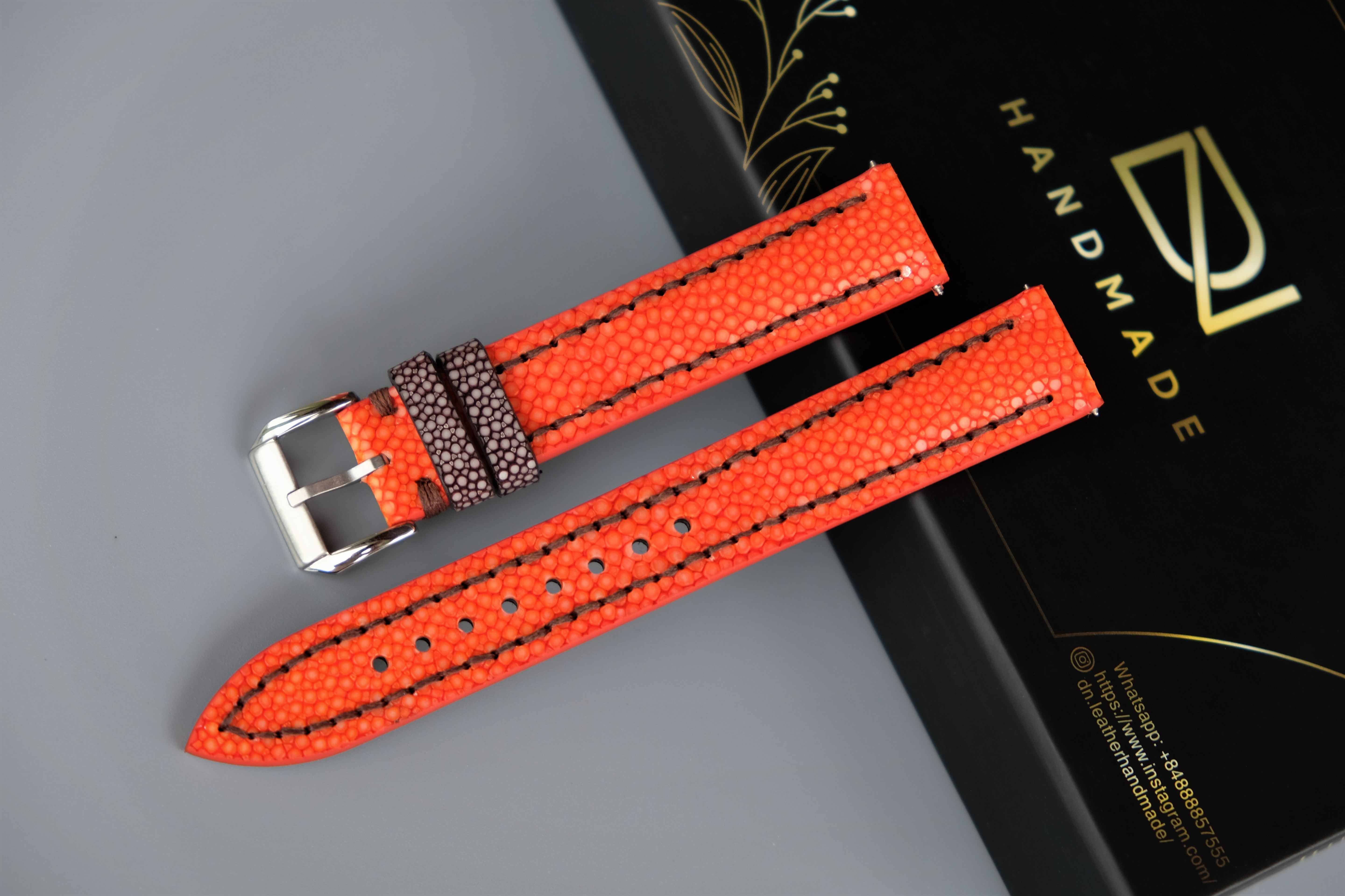 Orange Stingray Leather Watch Strap