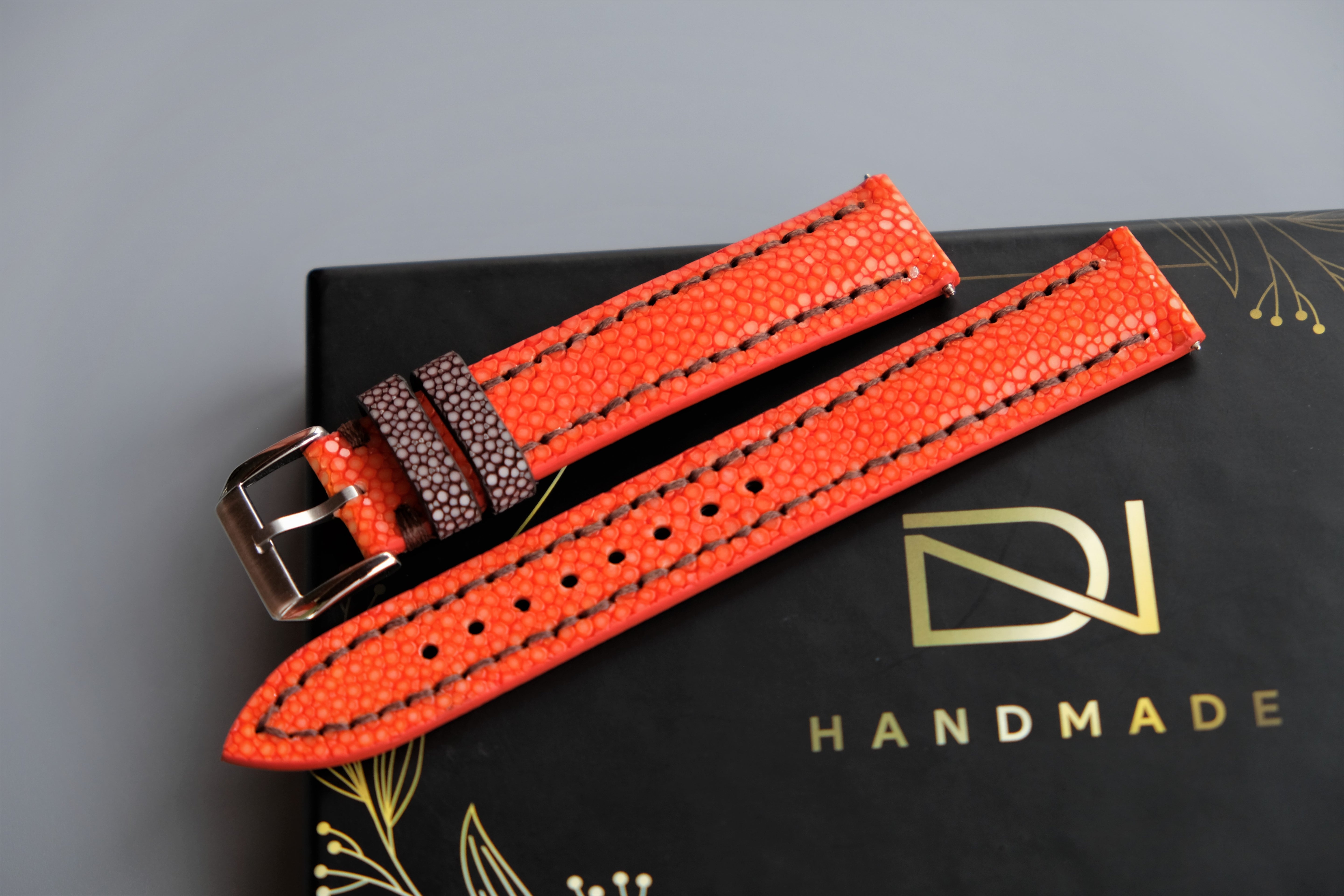 Orange Stingray Leather Watch Strap