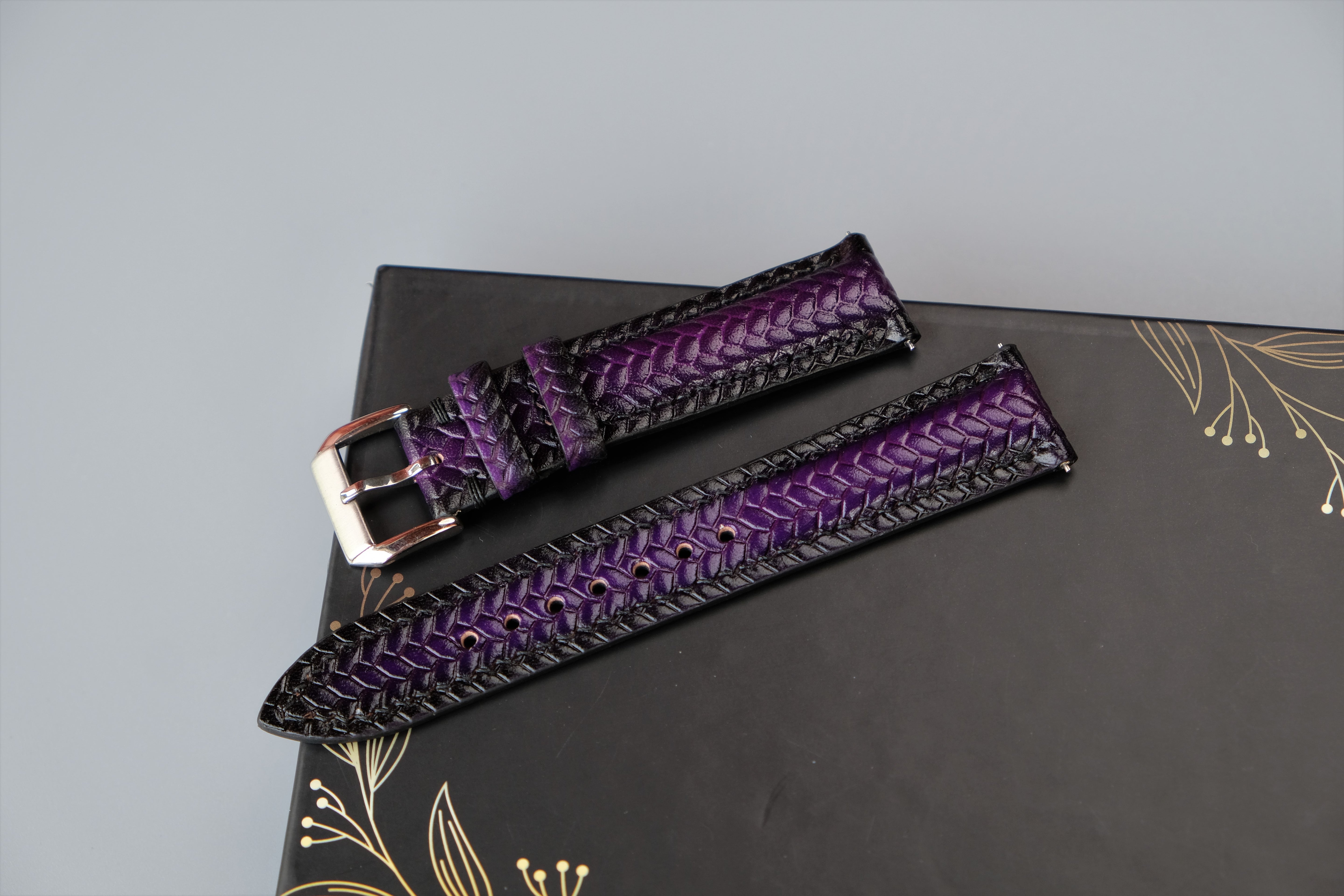 Purple Veg-tan Leather Watch Strap – Custom Sizes 10mm to 26mm