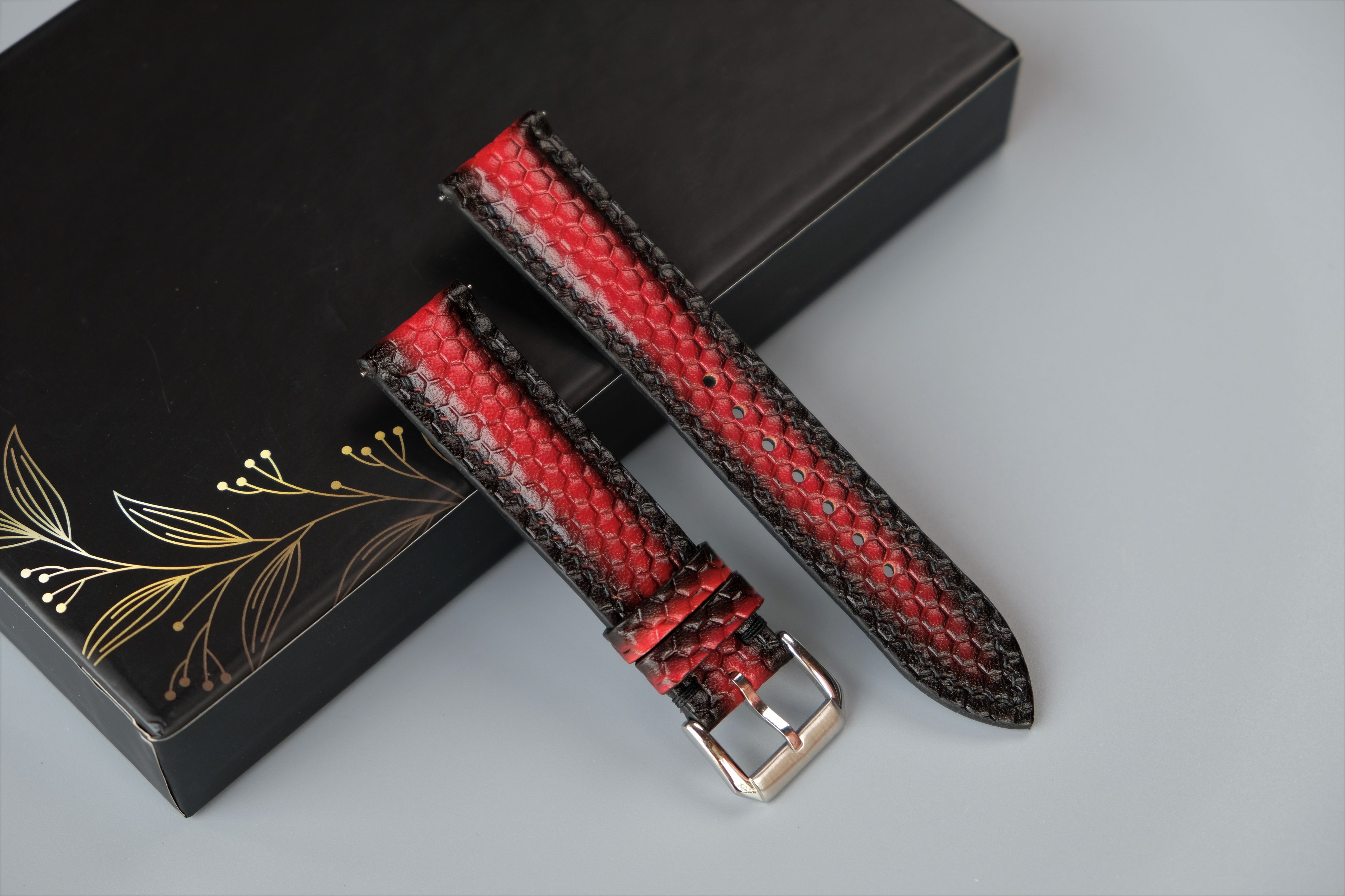 RED Veg-tan Leather Watch Strap – Custom Sizes 10mm to 26mm