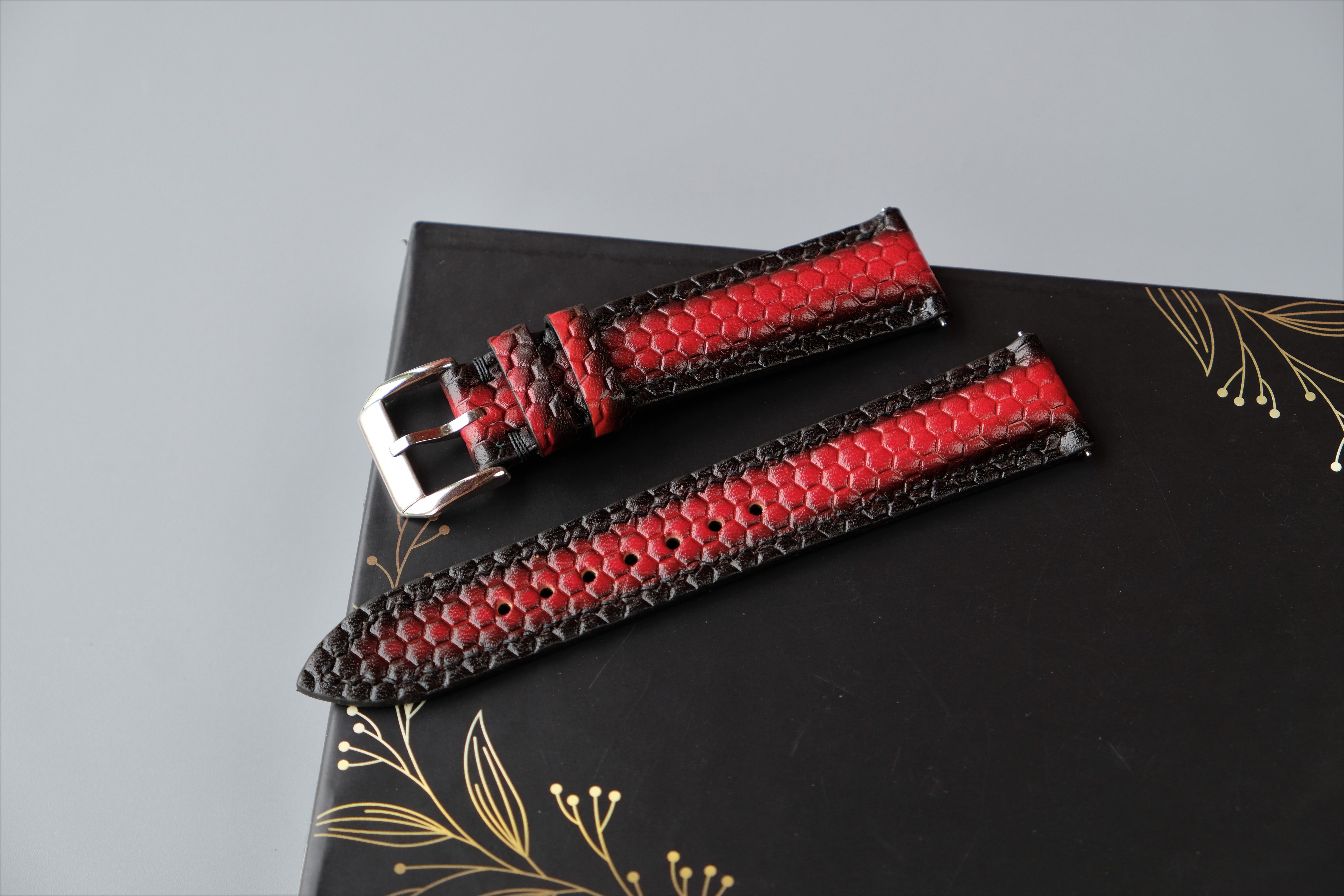 RED Veg-tan Leather Watch Strap – Custom Sizes 10mm to 26mm
