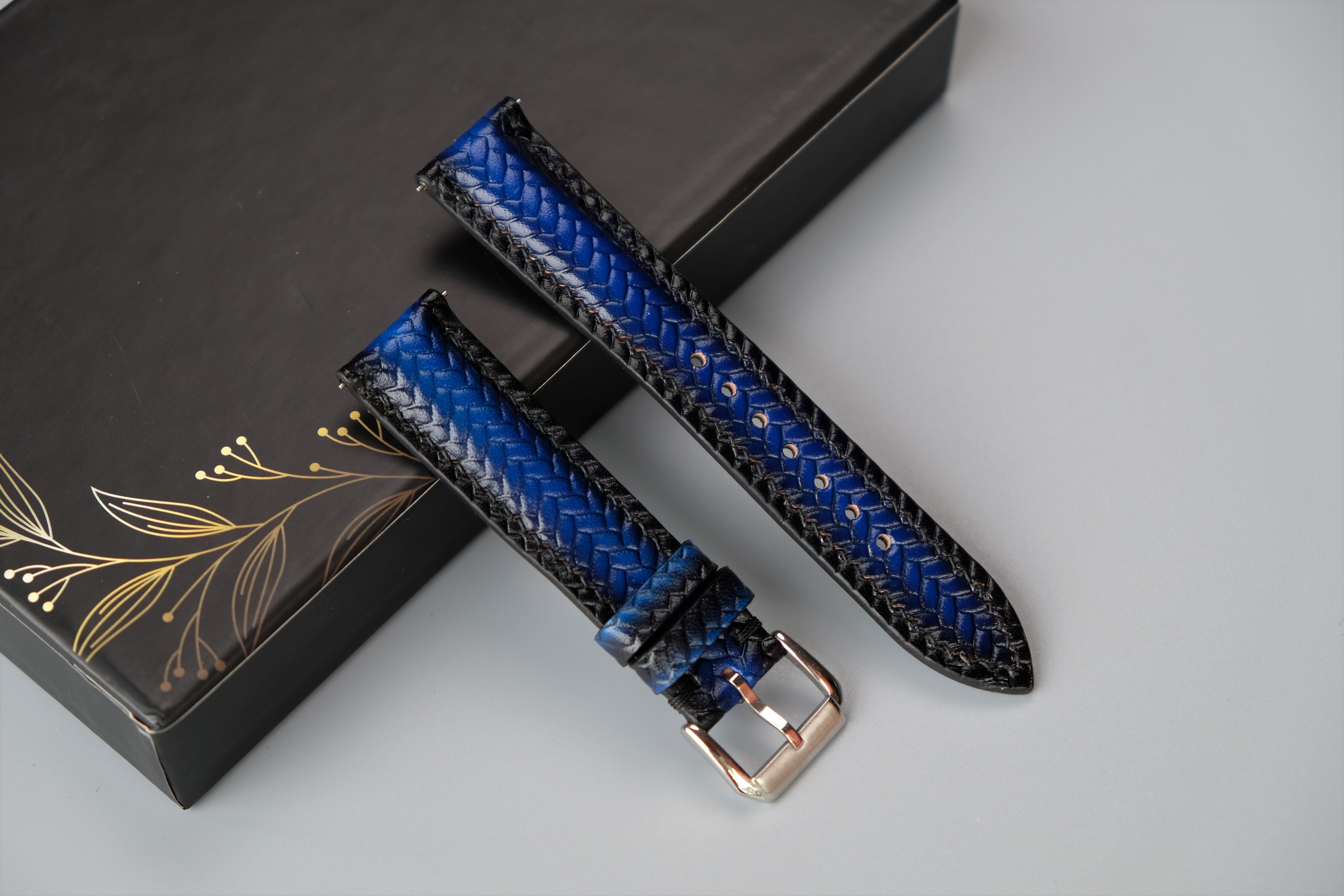 Blue Veg-Tan Leather Watch Strap – Custom Sizes 10mm to 26mm