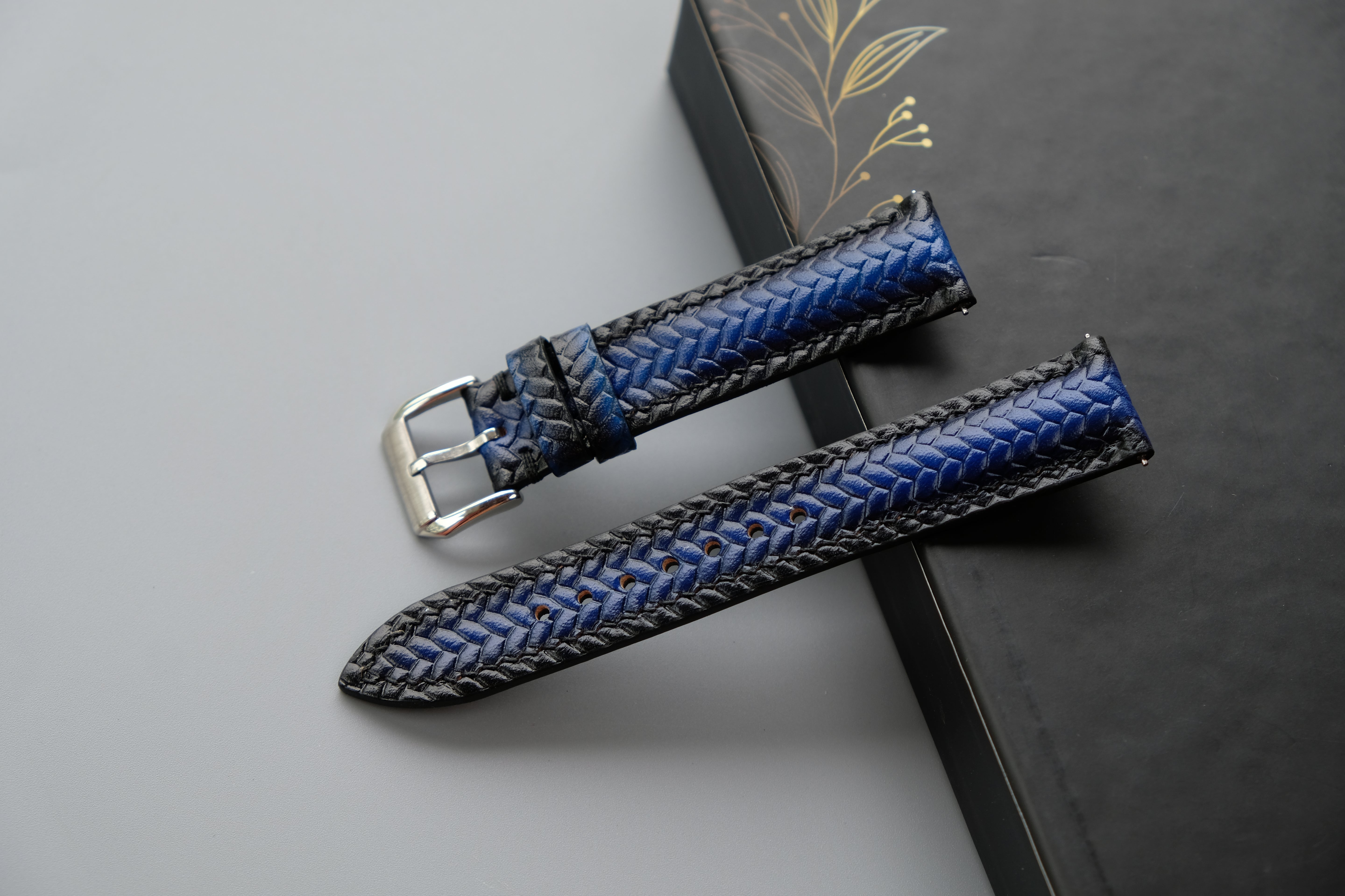 Blue Veg-Tan Leather Watch Strap – Custom Sizes 10mm to 26mm