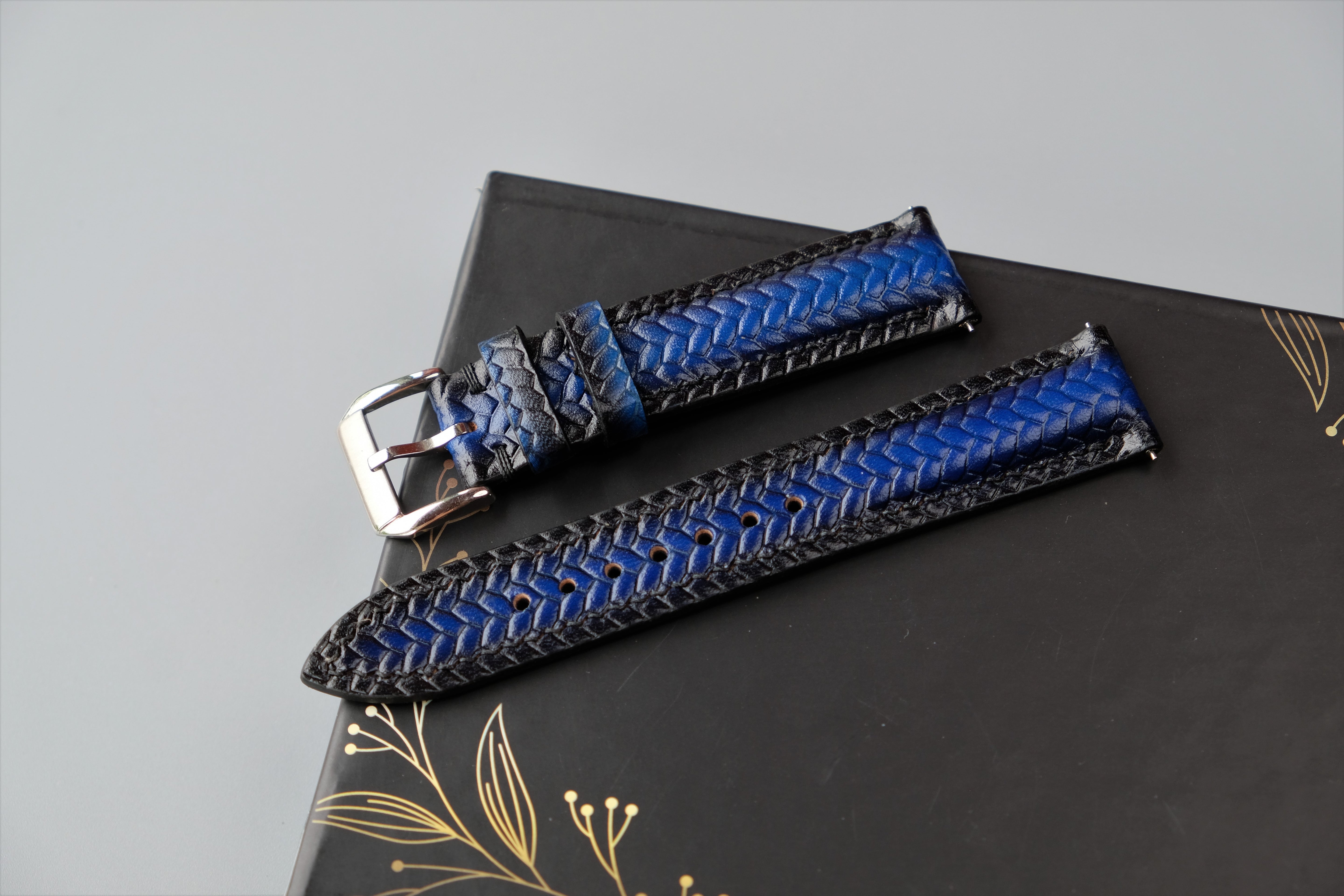 Blue Veg-Tan Leather Watch Strap – Custom Sizes 10mm to 26mm