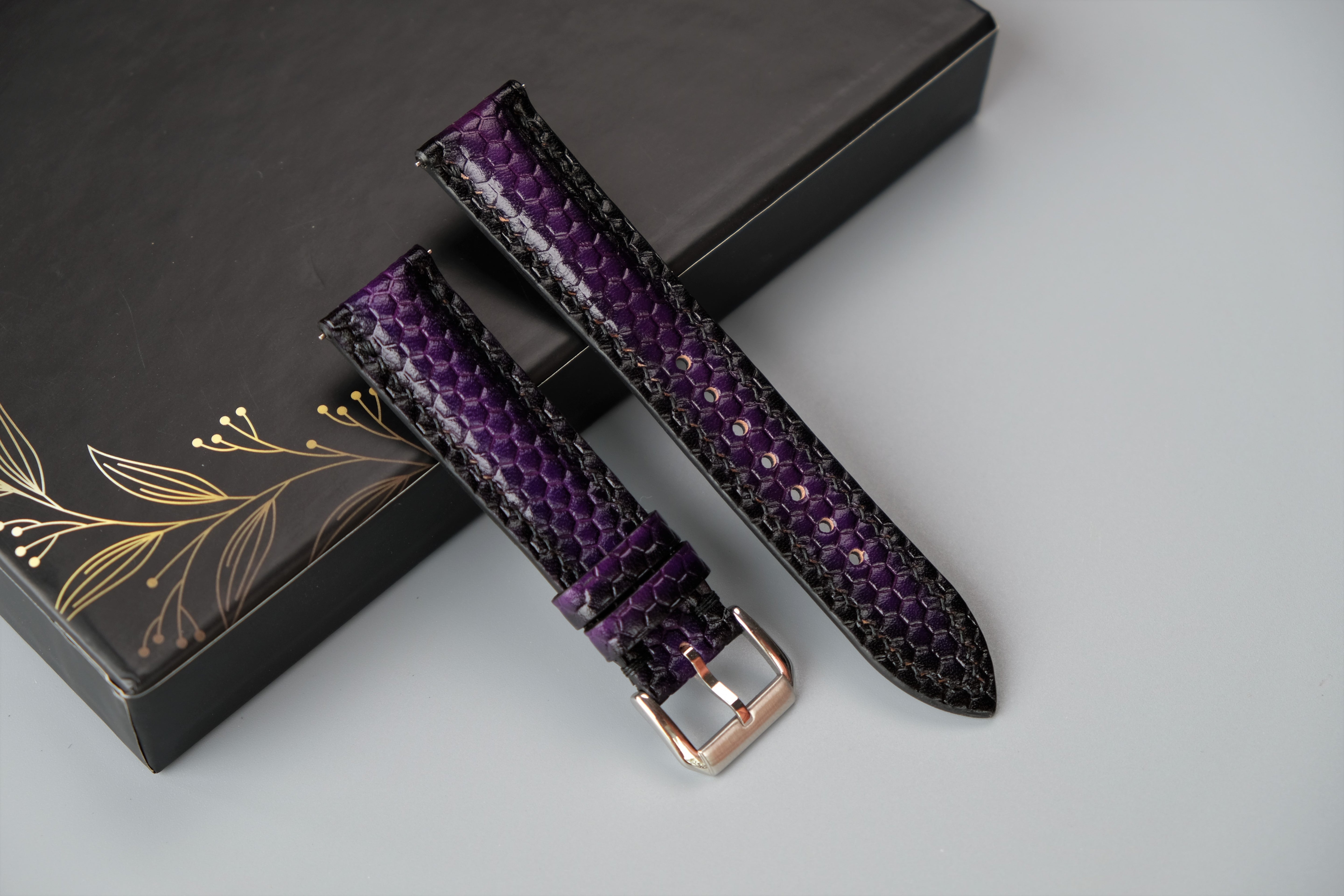 Purple Veg-Tan Leather Watch Strap – Custom Sizes 10mm to 26mm