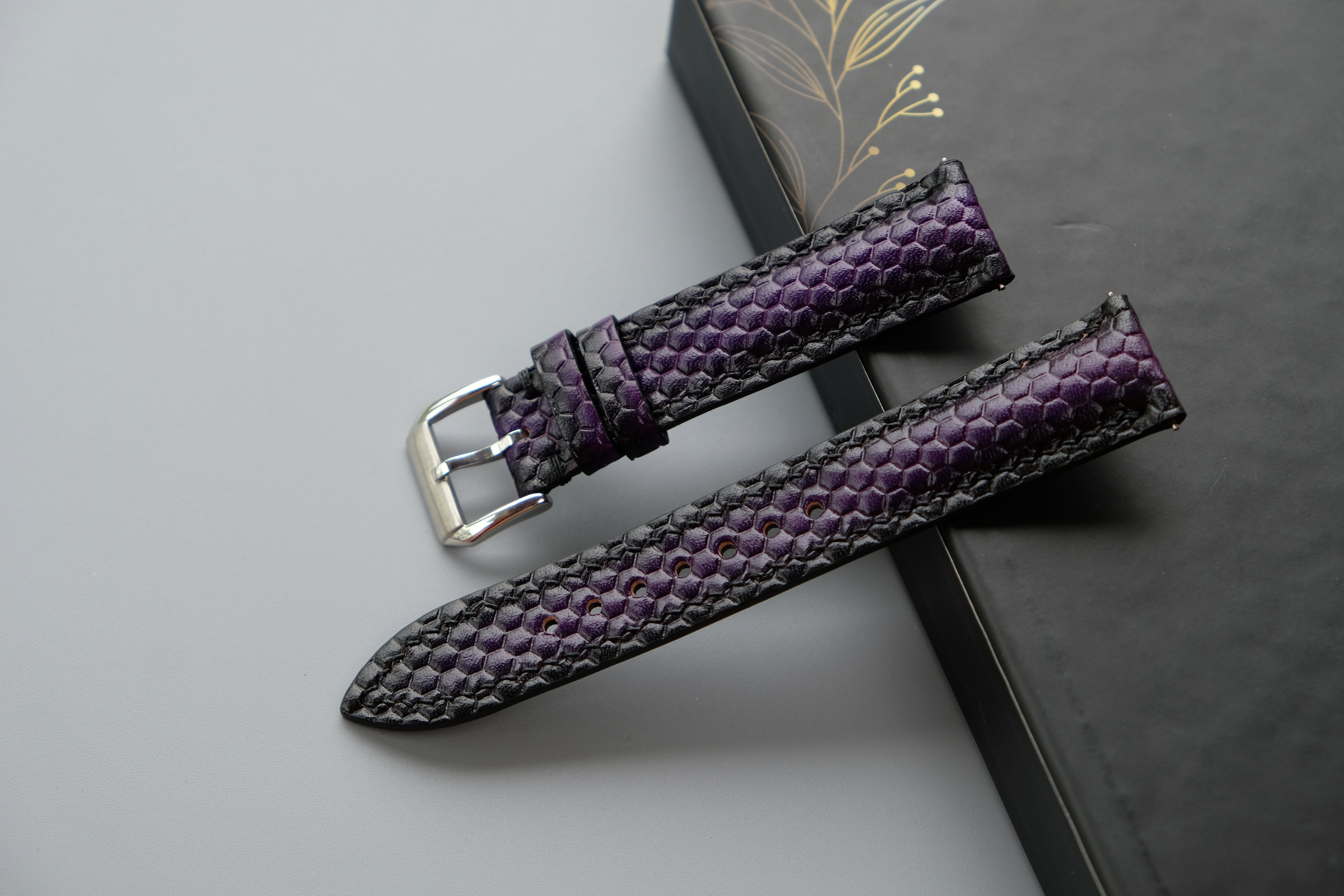 Purple Veg-Tan Leather Watch Strap – Custom Sizes 10mm to 26mm