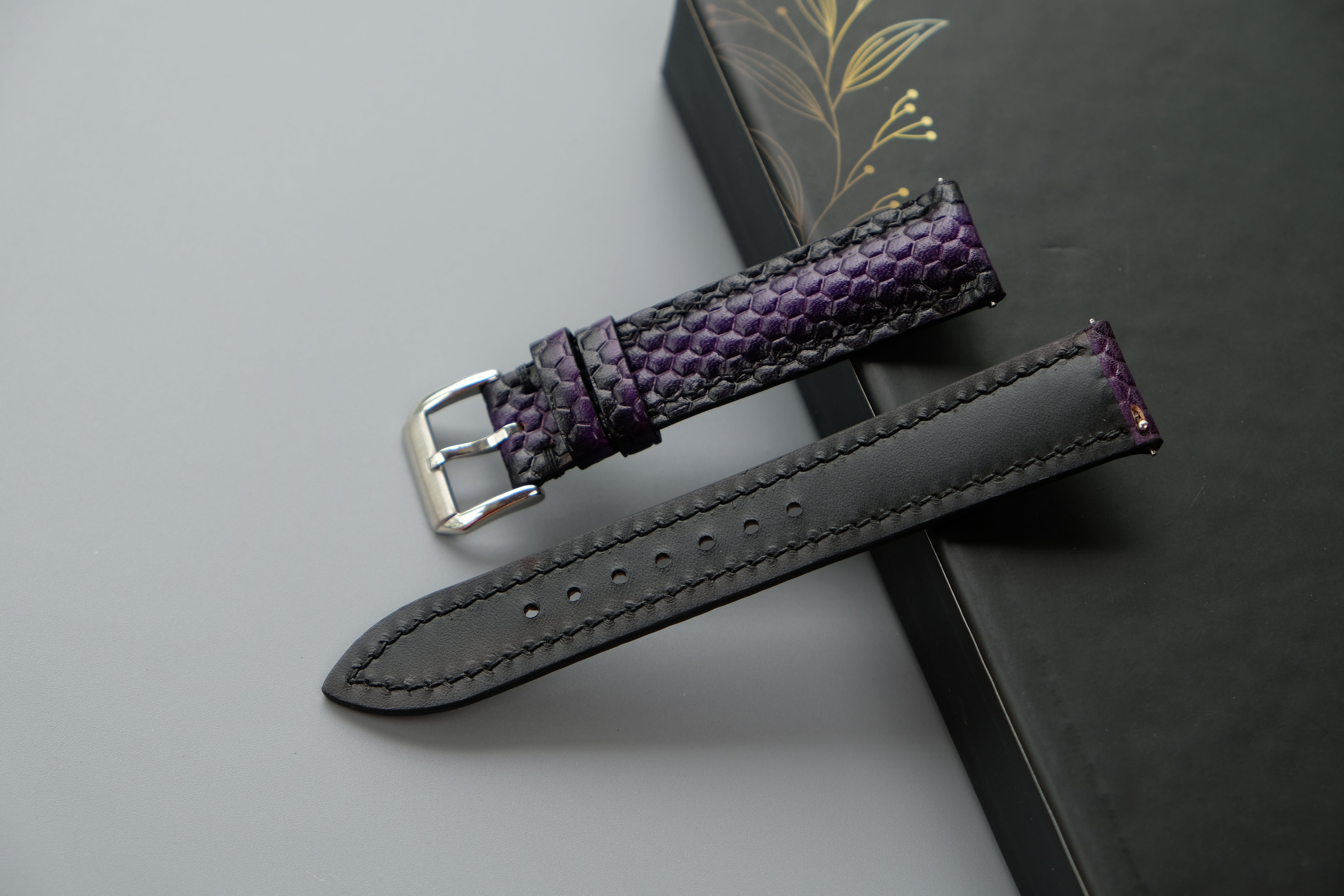 Purple Veg-Tan Leather Watch Strap – Custom Sizes 10mm to 26mm